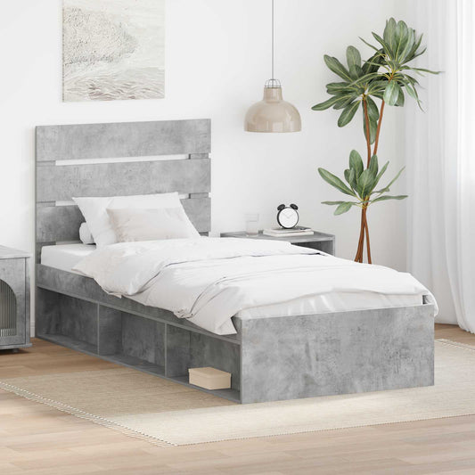 Bedframe met hoofdeinde Beton 90 x 200 cm Massief grenenhout is nu te koop bij PeponiXL, paradijselijk wonen!