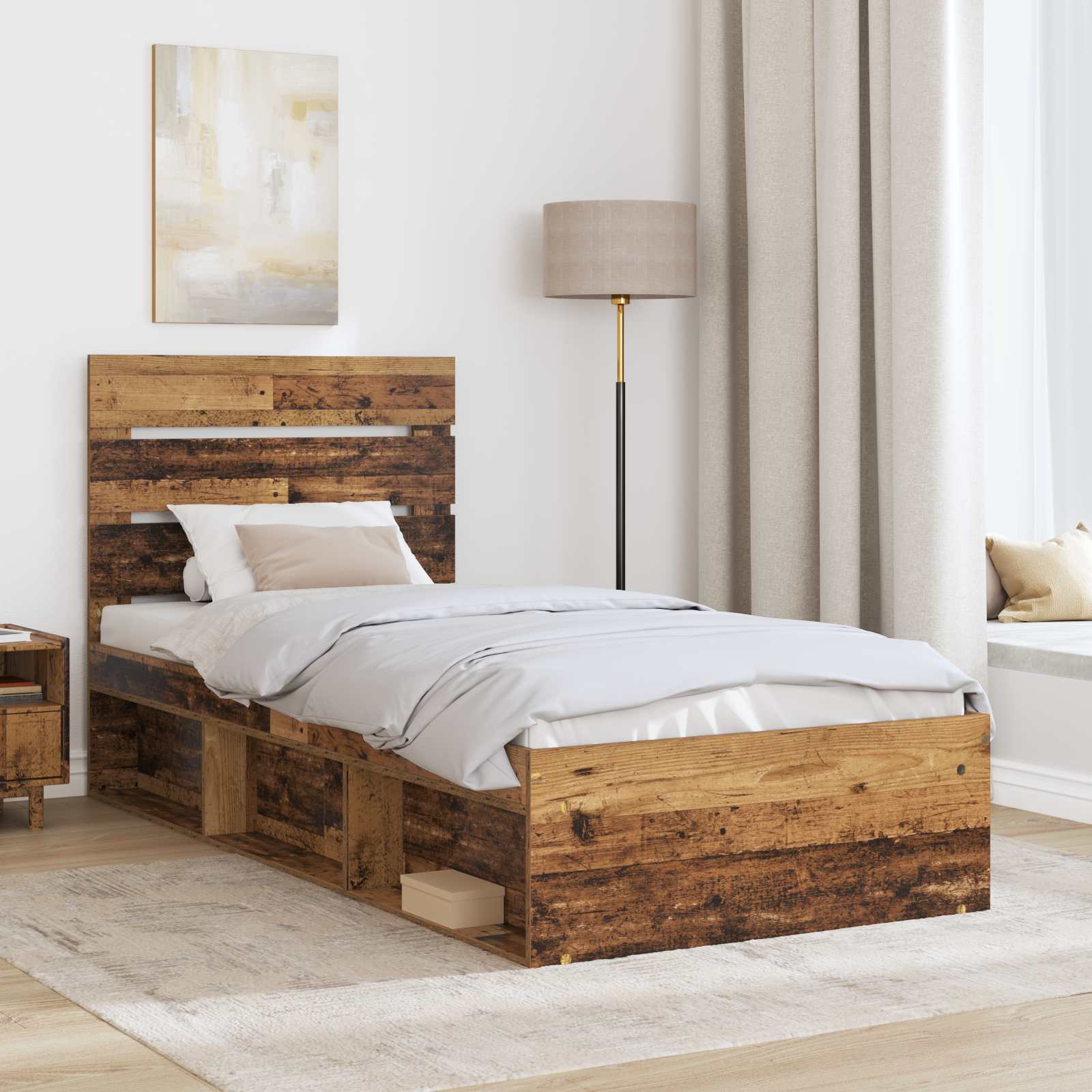 Bedframe met hoofdeinde Oudhout 90 x 200 cm Massief grenenhout is nu te koop bij PeponiXL, paradijselijk wonen!