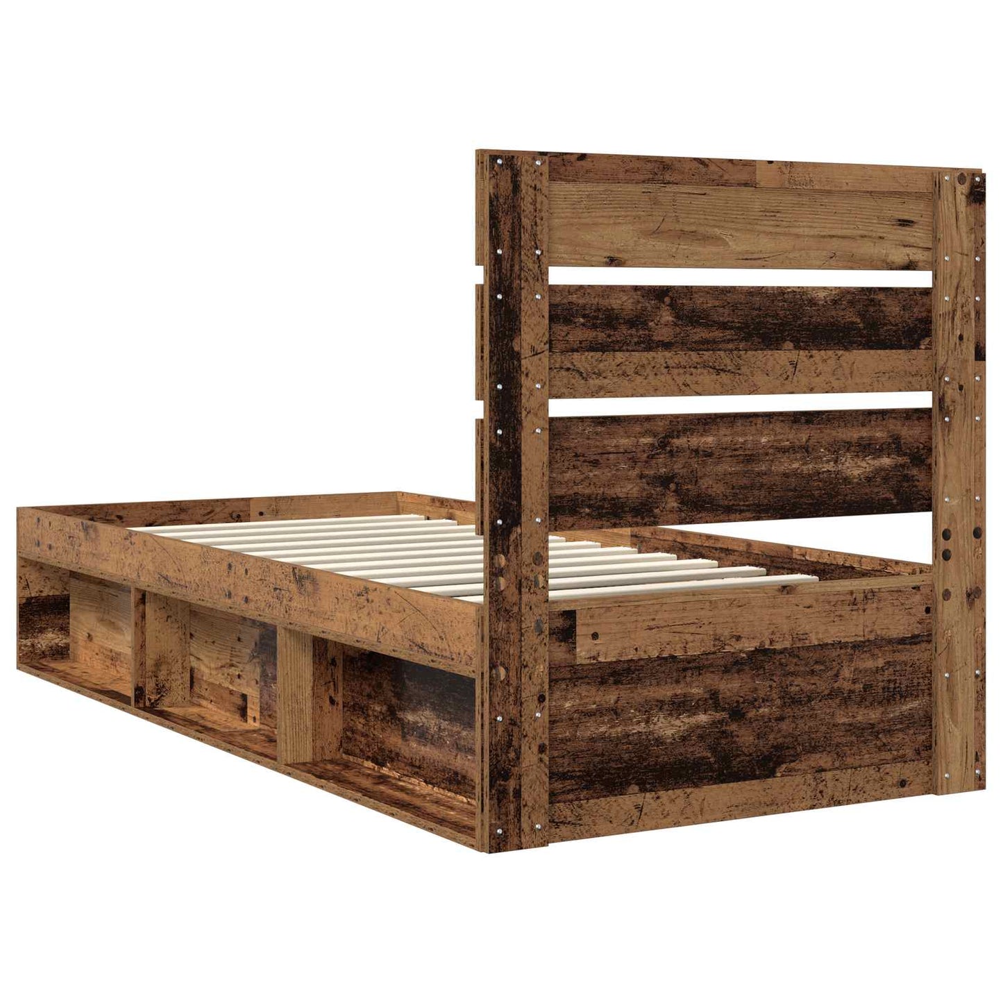 Bedframe met hoofdeinde Oudhout 90 x 200 cm Massief grenenhout is nu te koop bij PeponiXL, paradijselijk wonen!