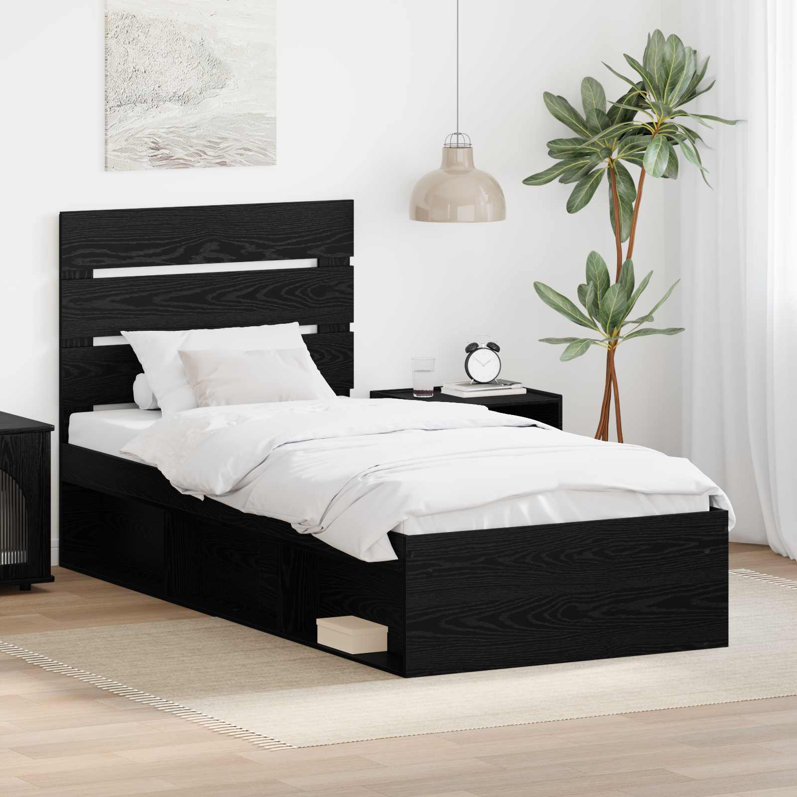 Bedframe met hoofdeinde Zwart 90 x 190 cm Massief grenenhout is nu te koop bij PeponiXL, paradijselijk wonen!