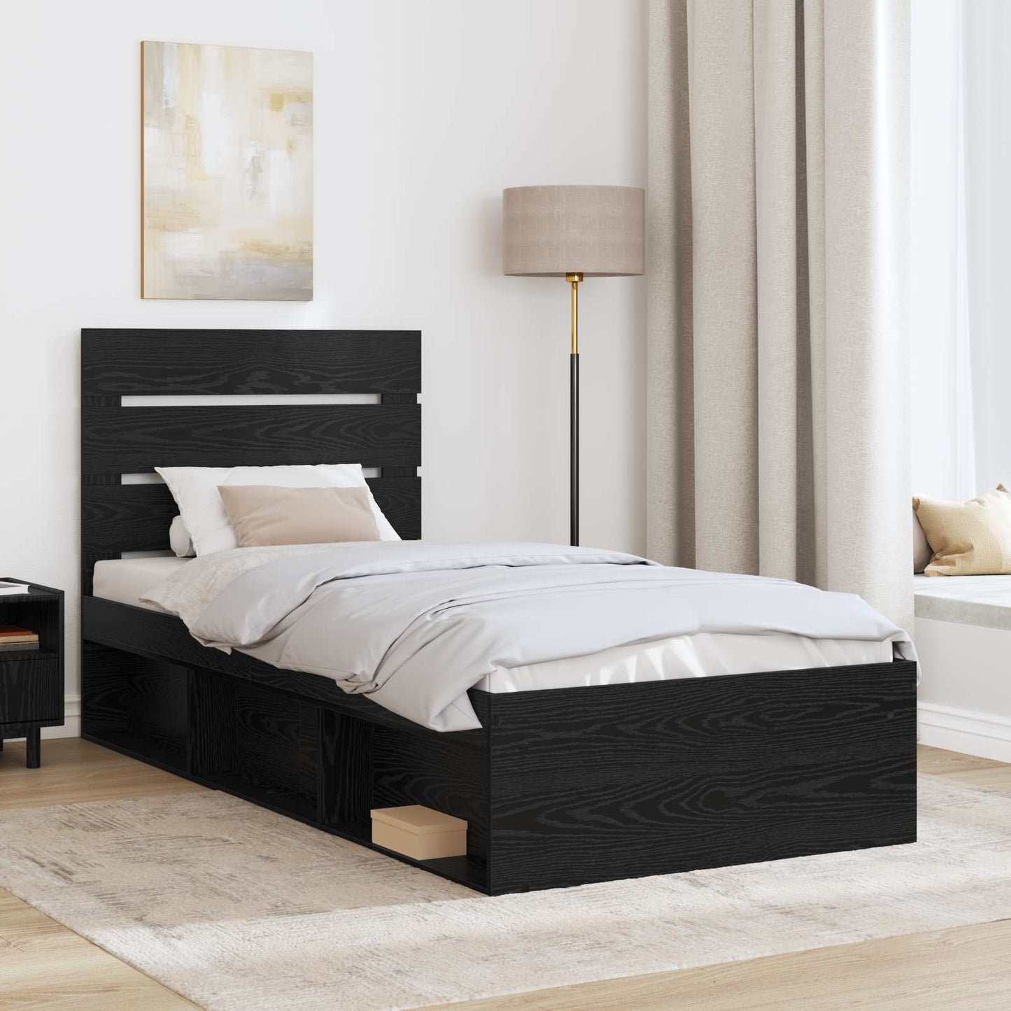 Bedframe met hoofdeinde Zwart 90 x 190 cm Massief grenenhout is nu te koop bij PeponiXL, paradijselijk wonen!