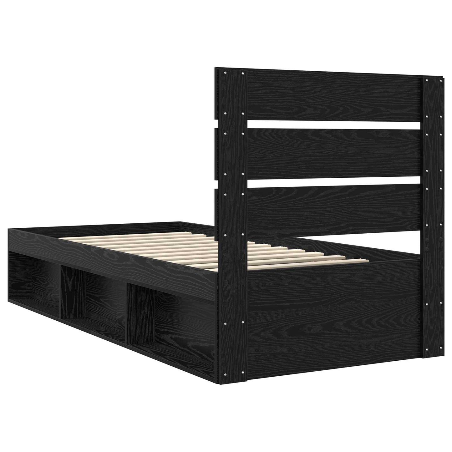 Bedframe met hoofdeinde Zwart 90 x 190 cm Massief grenenhout is nu te koop bij PeponiXL, paradijselijk wonen!