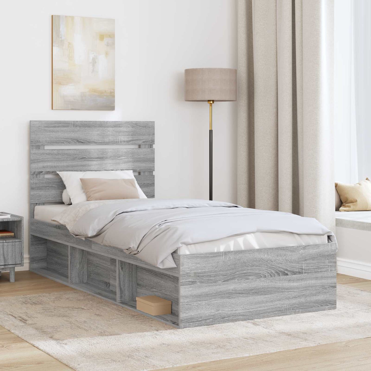 Bedframe Grijs Sonoma 90 x 190 cm Massief grenenhout is nu te koop bij PeponiXL, paradijselijk wonen!