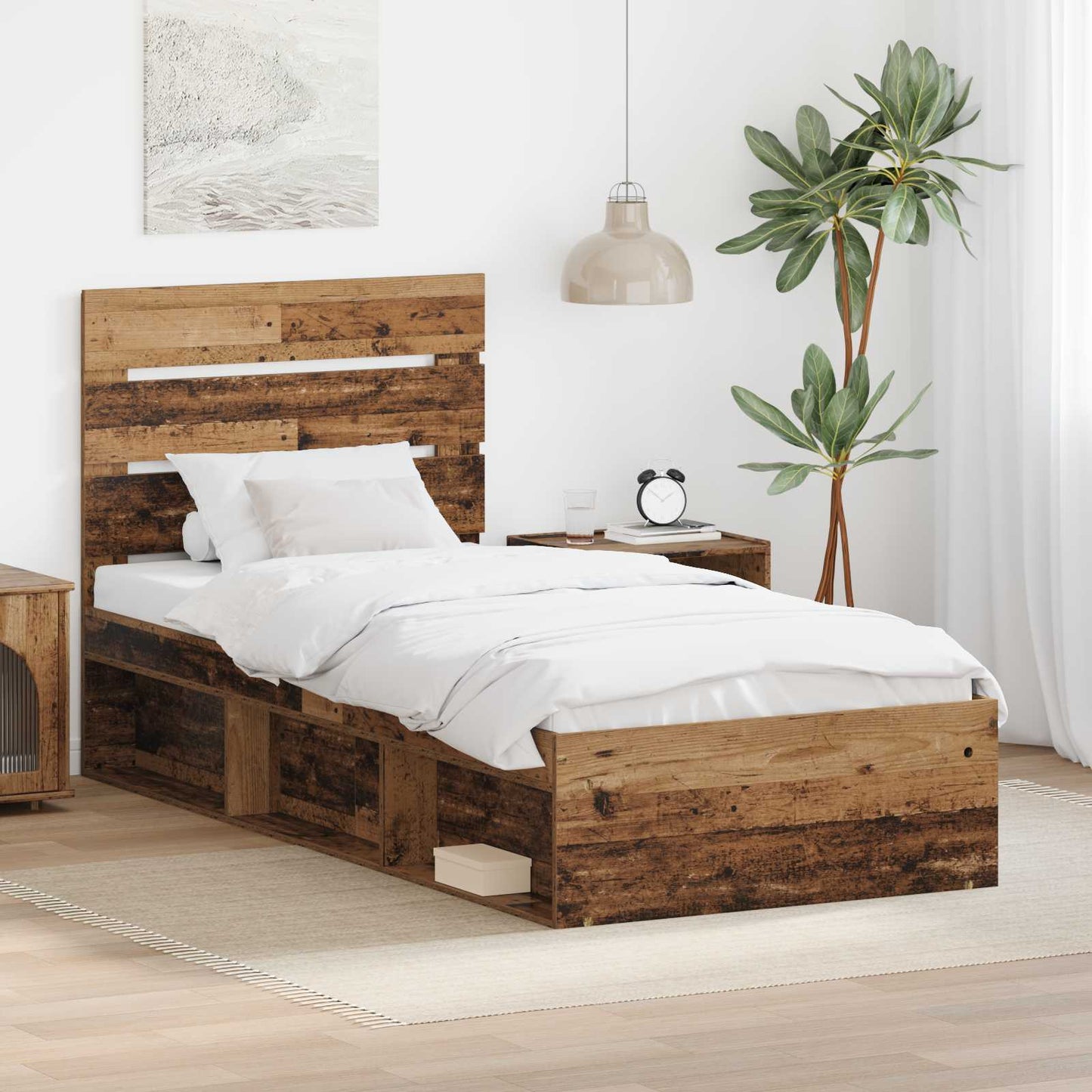 Bedframe met hoofdeinde Oudhout 90 x 190 cm Massief grenenhout is nu te koop bij PeponiXL, paradijselijk wonen!