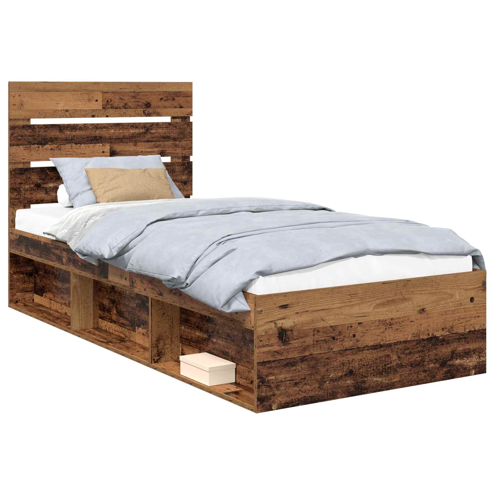 Bedframe met hoofdeinde Oudhout 90 x 190 cm Massief grenenhout is nu te koop bij PeponiXL, paradijselijk wonen!