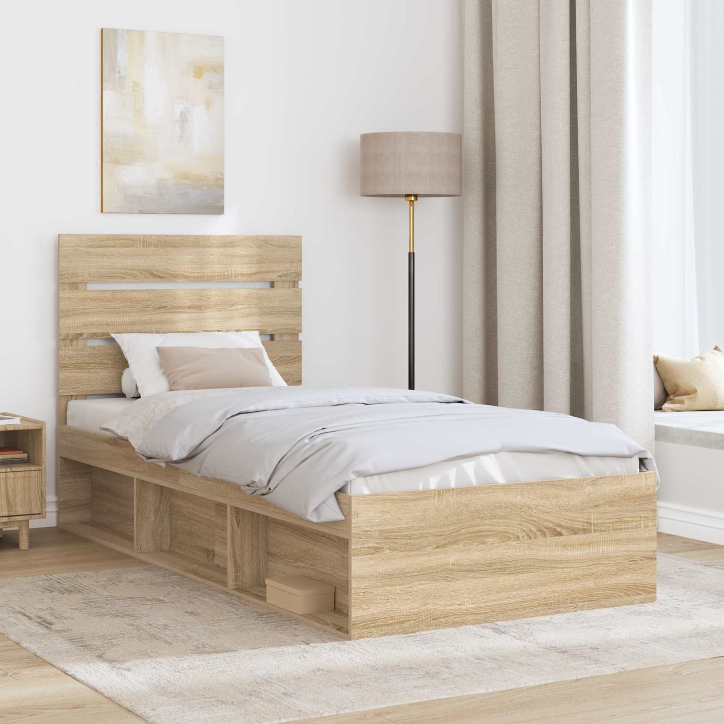 Bedframe Sonoma Eiken 75 x 190 cm Massief grenenhout is nu te koop bij PeponiXL, paradijselijk wonen!