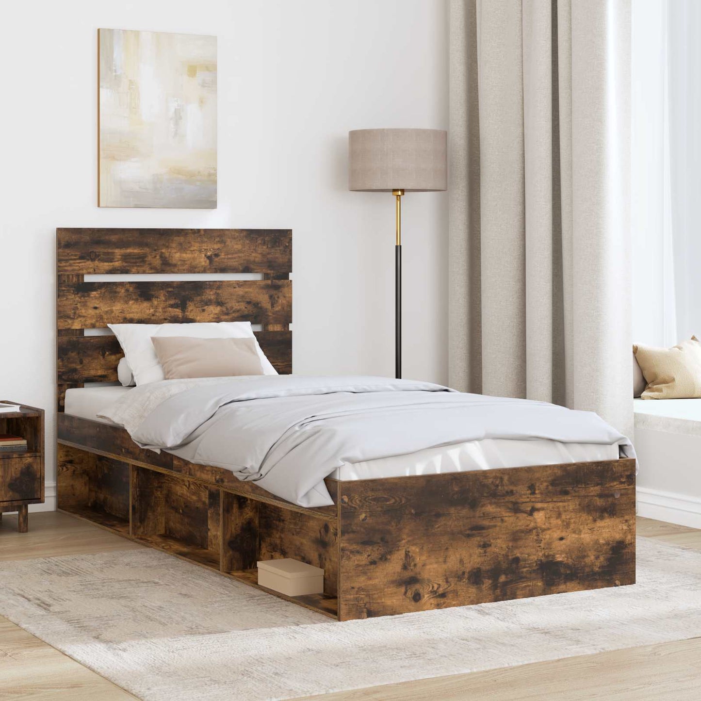 Bedframe Gerookt eiken 75 x 190 cm Massief grenenhout is nu te koop bij PeponiXL, paradijselijk wonen!
