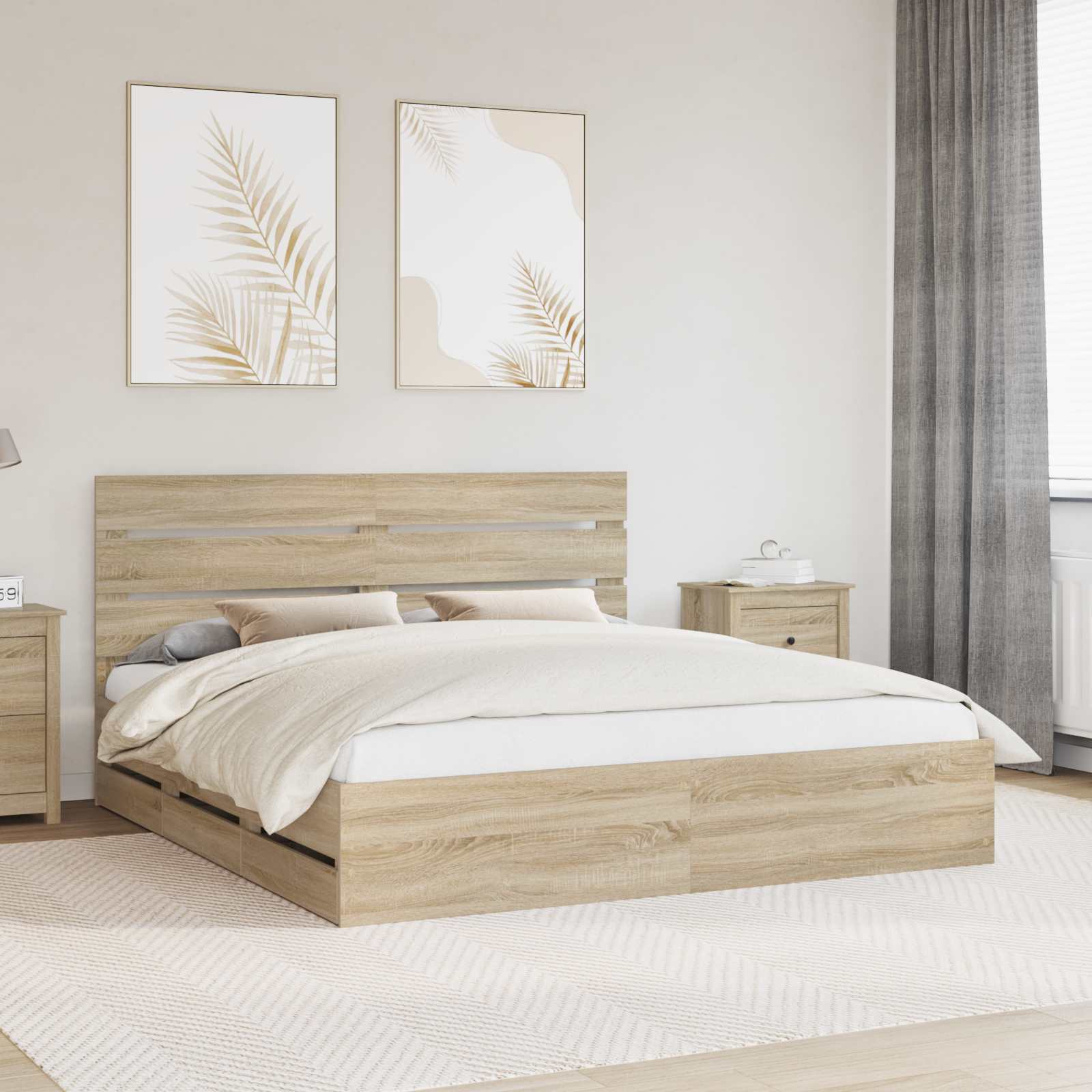 Bedframe met lade Sonoma Eiken 200 x 200 cm Ingenieurshout is nu te koop bij PeponiXL, paradijselijk wonen!