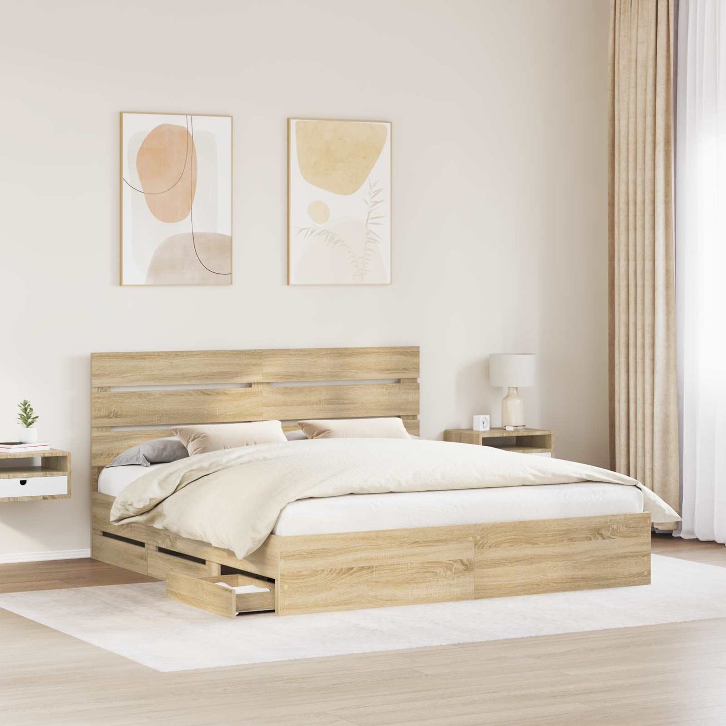 Bedframe met lade Sonoma Eiken 200 x 200 cm Ingenieurshout is nu te koop bij PeponiXL, paradijselijk wonen!
