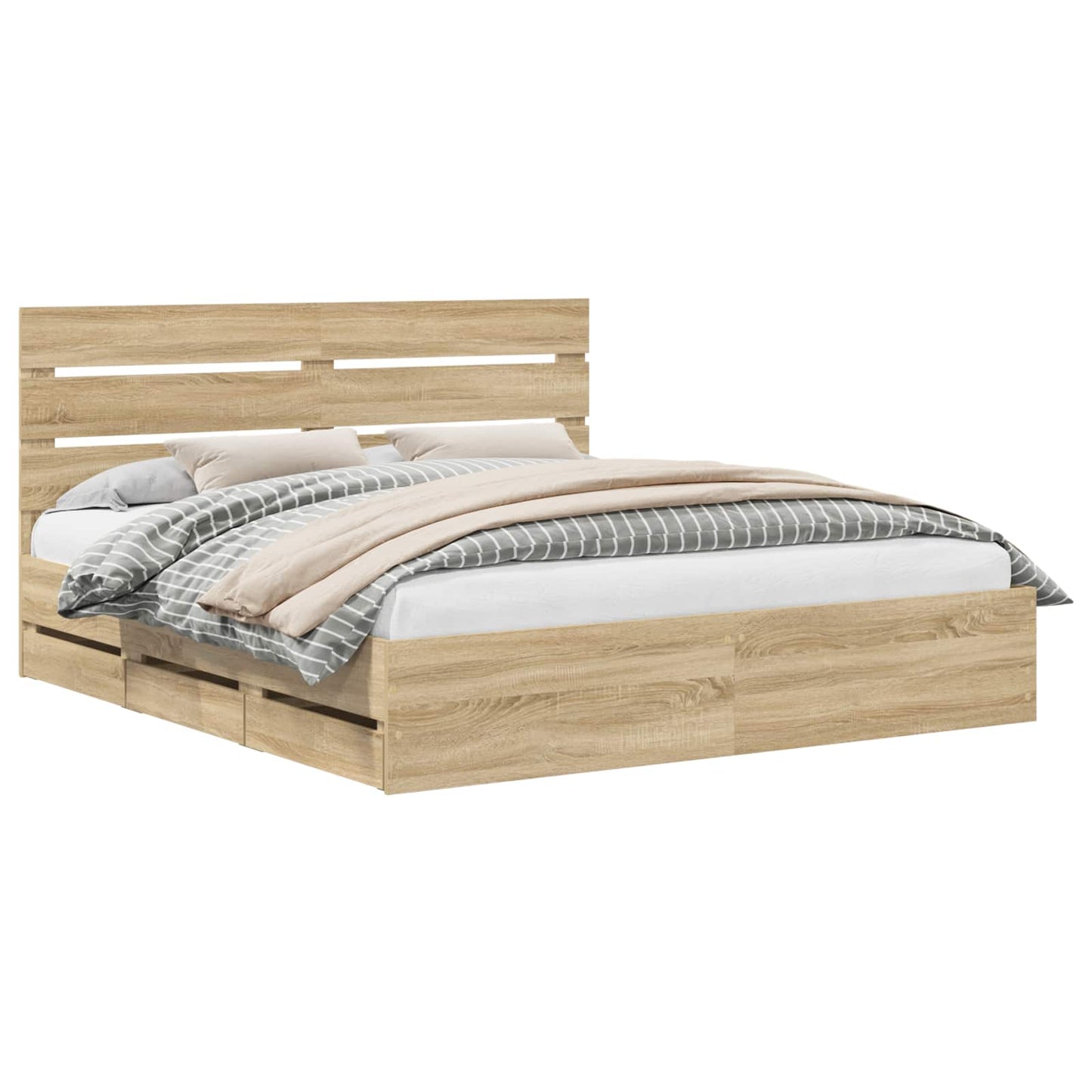 Bedframe met lade Sonoma Eiken 200 x 200 cm Ingenieurshout is nu te koop bij PeponiXL, paradijselijk wonen!