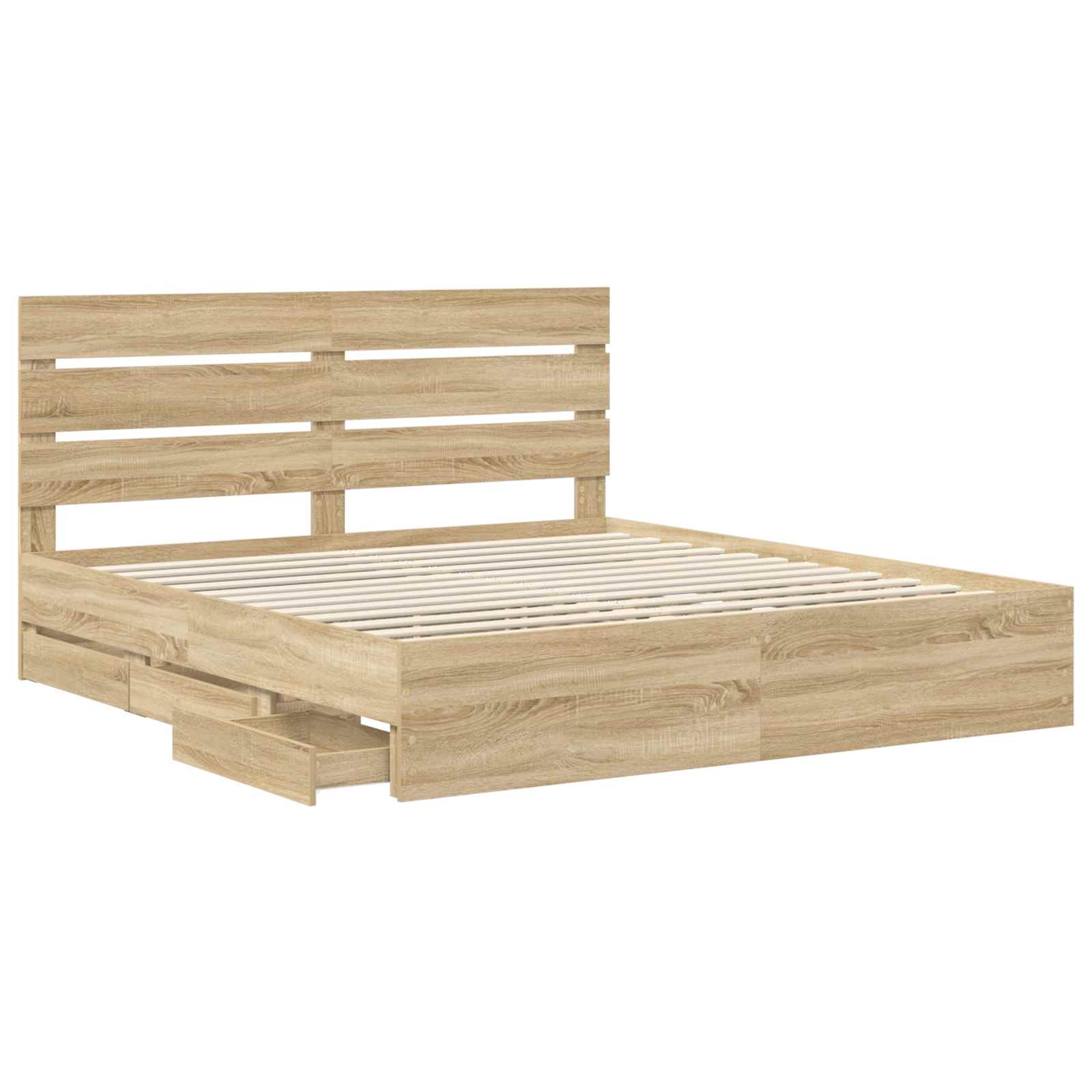 Bedframe met lade Sonoma Eiken 200 x 200 cm Ingenieurshout is nu te koop bij PeponiXL, paradijselijk wonen!