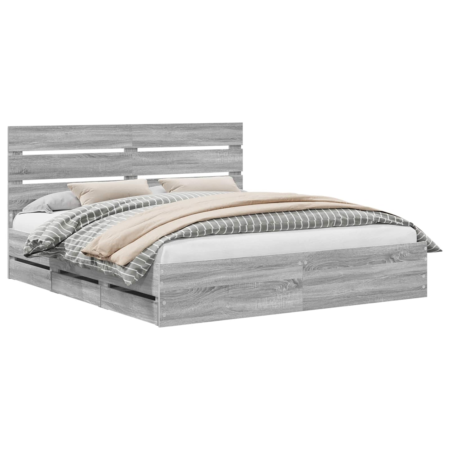 Bedframe met lade Grijs Sonoma 200 x 200 cm Ingenieurshout is nu te koop bij PeponiXL, paradijselijk wonen!