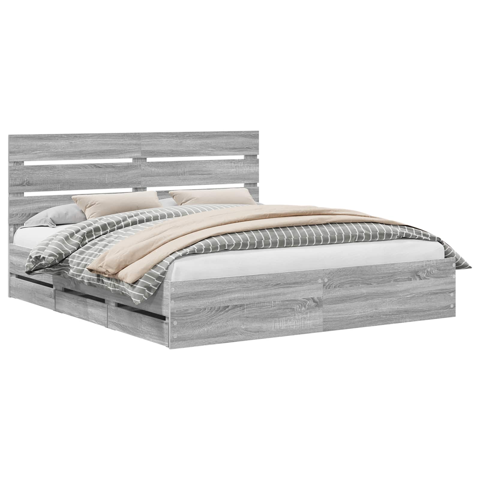 Bedframe met lade Grijs Sonoma 200 x 200 cm Ingenieurshout is nu te koop bij PeponiXL, paradijselijk wonen!