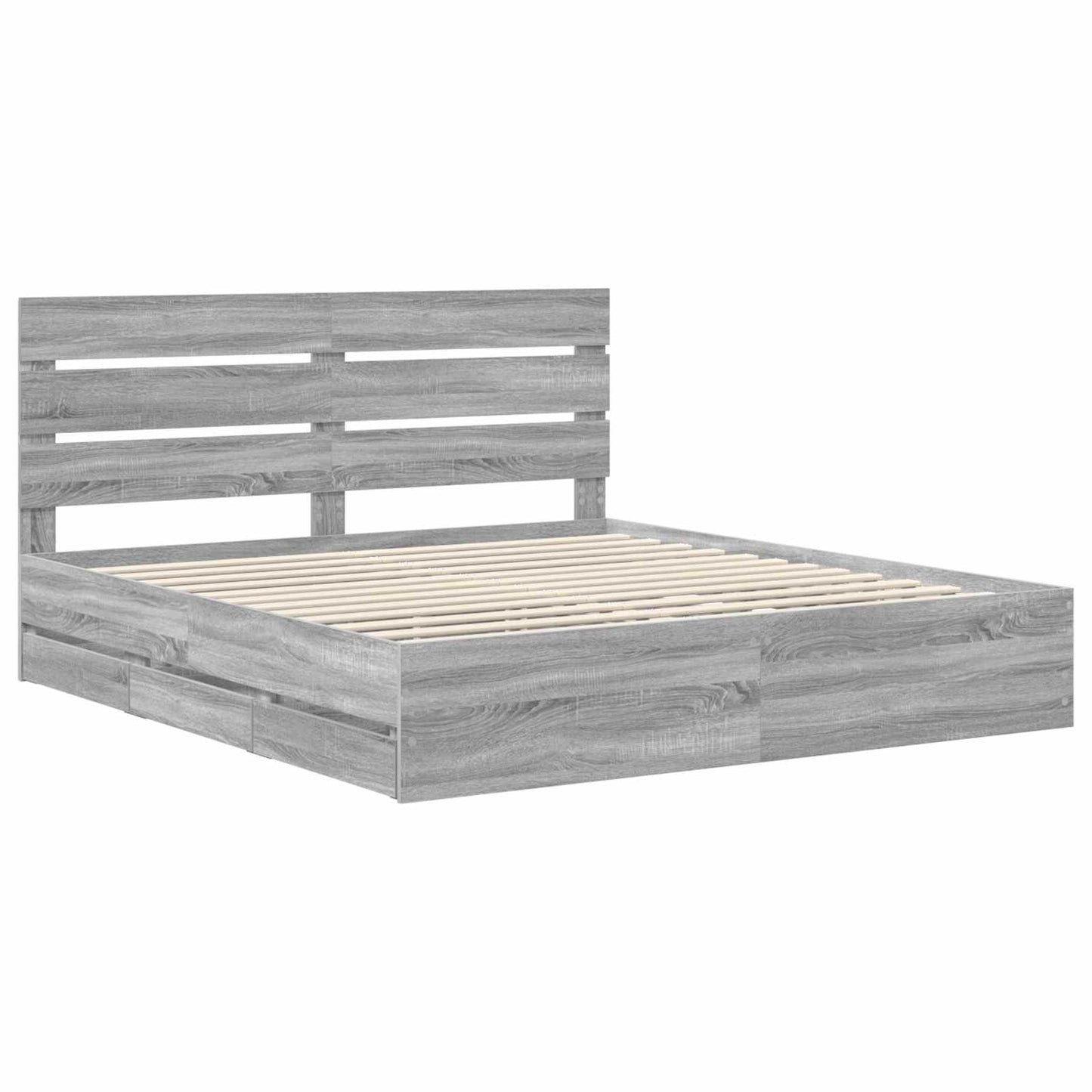 Bedframe met lade Grijs Sonoma 200 x 200 cm Ingenieurshout is nu te koop bij PeponiXL, paradijselijk wonen!