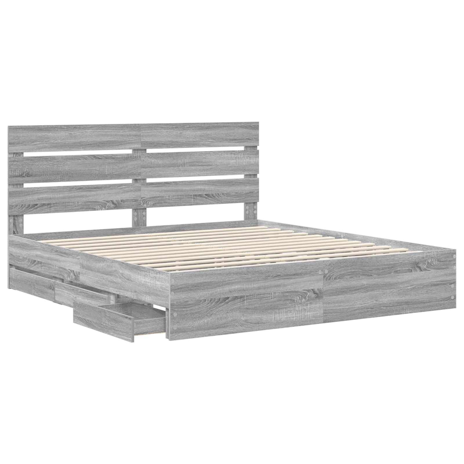 Bedframe met lade Grijs Sonoma 200 x 200 cm Ingenieurshout is nu te koop bij PeponiXL, paradijselijk wonen!