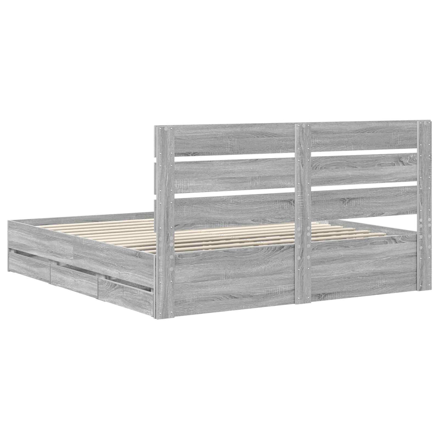 Bedframe met lade Grijs Sonoma 200 x 200 cm Ingenieurshout is nu te koop bij PeponiXL, paradijselijk wonen!