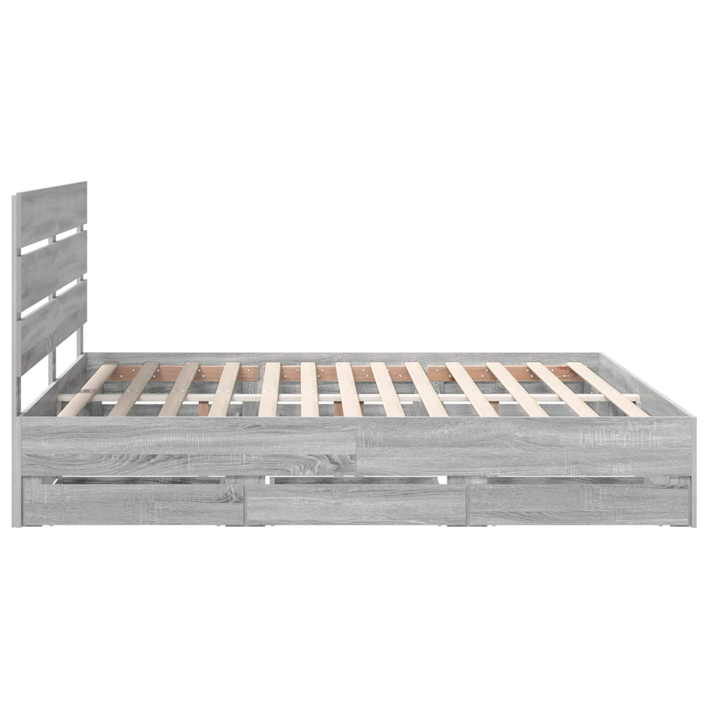 Bedframe met lade Grijs Sonoma 200 x 200 cm Ingenieurshout is nu te koop bij PeponiXL, paradijselijk wonen!