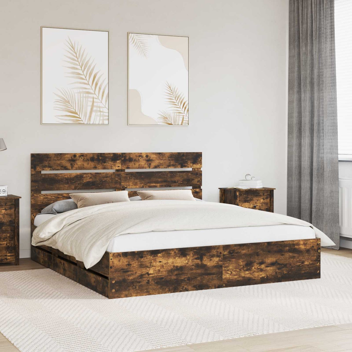 Bedframe met lade Gerookt eiken 180 x 200 cm Ingenieurshout is nu te koop bij PeponiXL, paradijselijk wonen!
