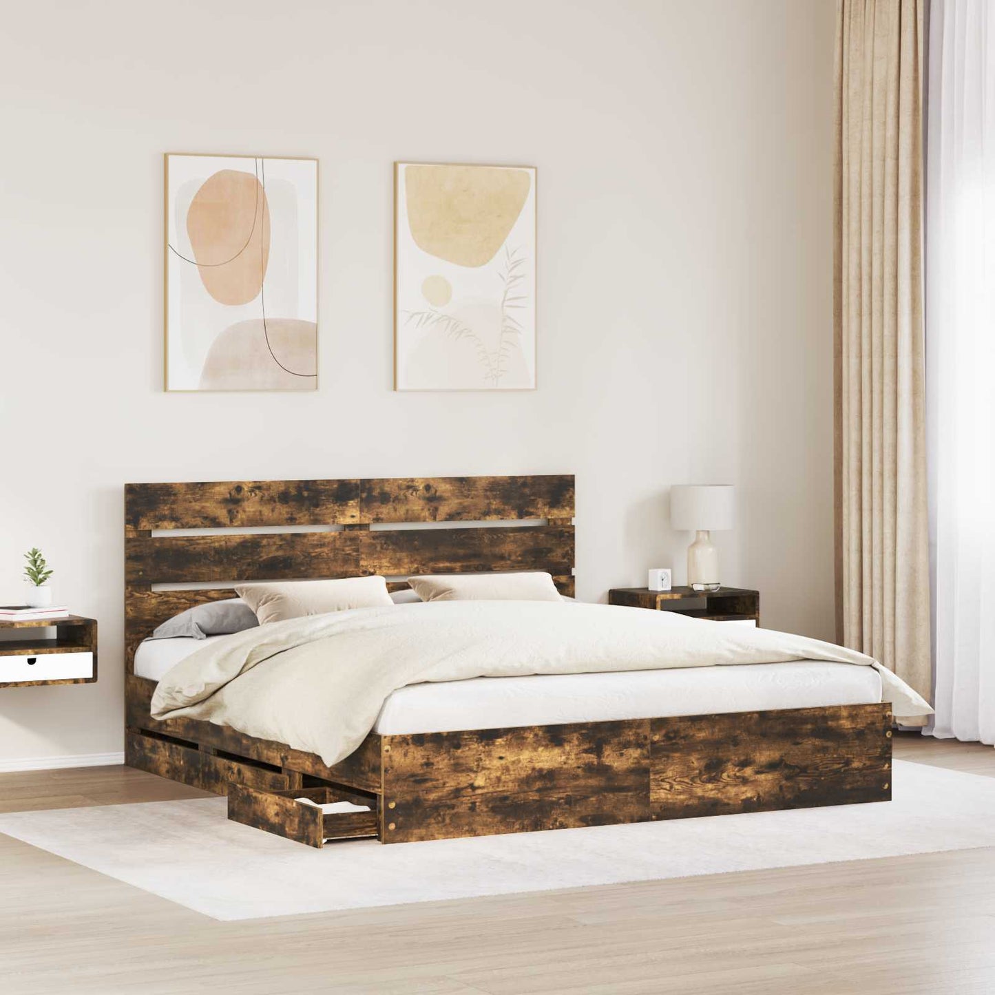 Bedframe met lade Gerookt eiken 180 x 200 cm Ingenieurshout is nu te koop bij PeponiXL, paradijselijk wonen!