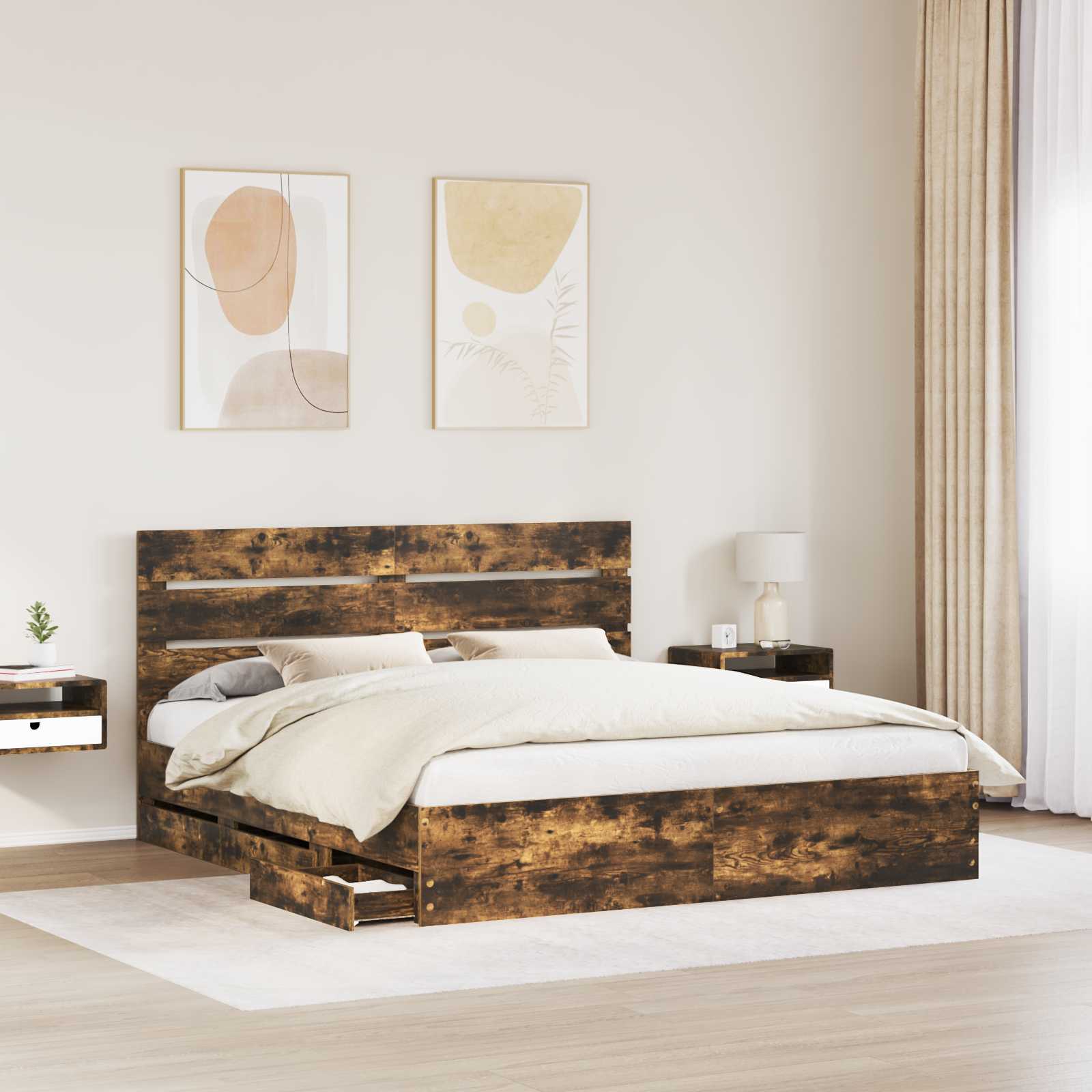 Bedframe met lade Gerookt eiken 180 x 200 cm Ingenieurshout is nu te koop bij PeponiXL, paradijselijk wonen!