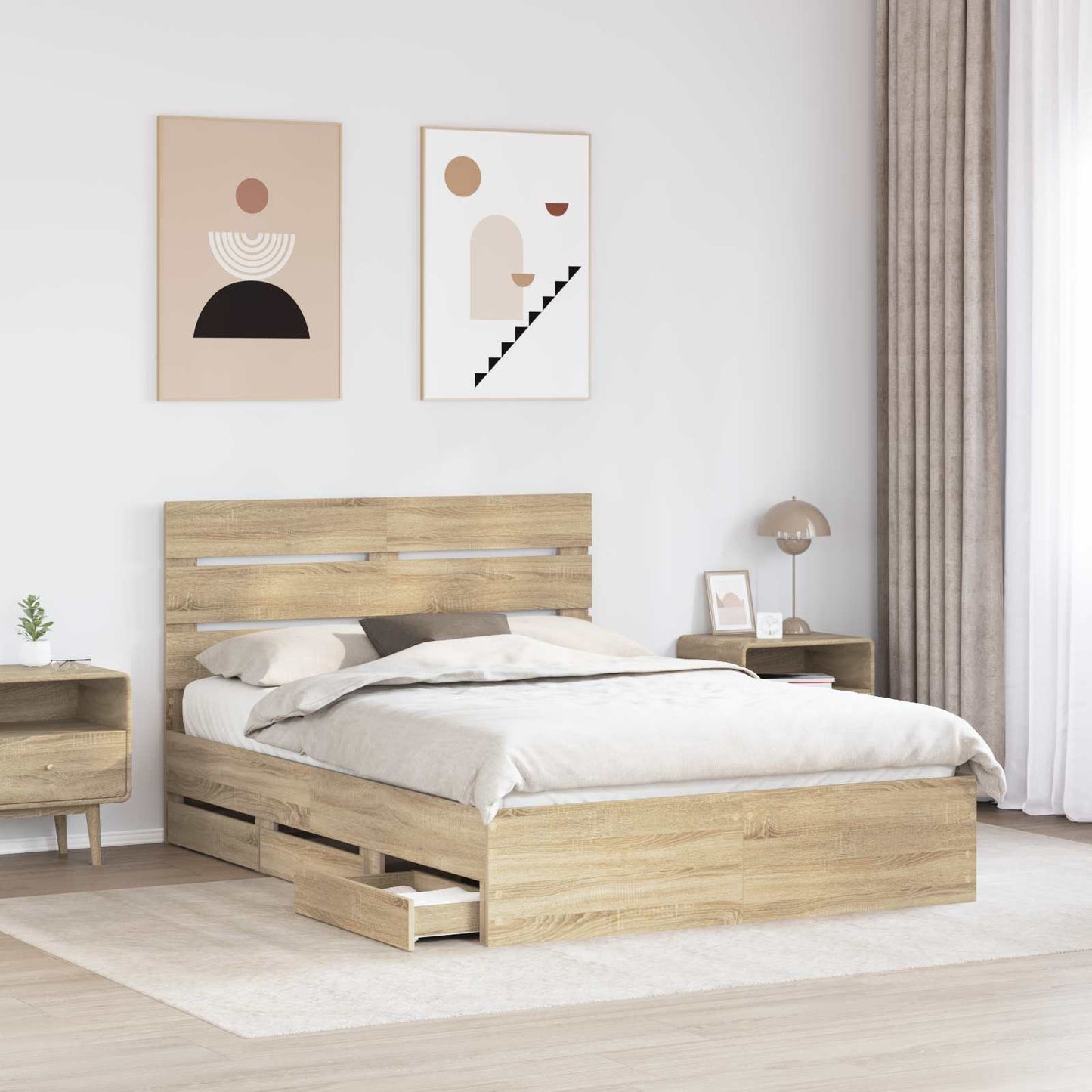 Bedframe met lade Sonoma Eiken 160 x 200 cm Ingenieurshout is nu te koop bij PeponiXL, paradijselijk wonen!