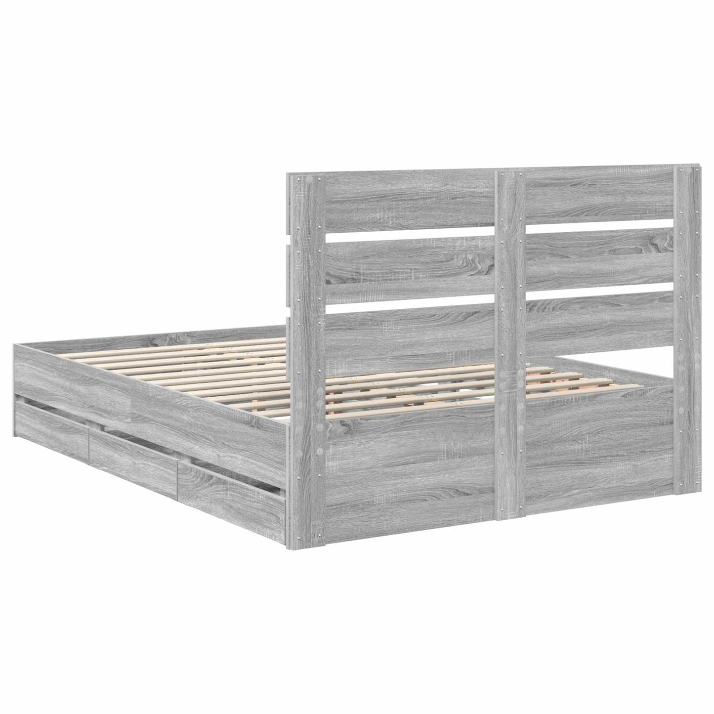 Bedframe met lade Grijs Sonoma 150 x 200 cm Ingenieurshout is nu te koop bij PeponiXL, paradijselijk wonen!