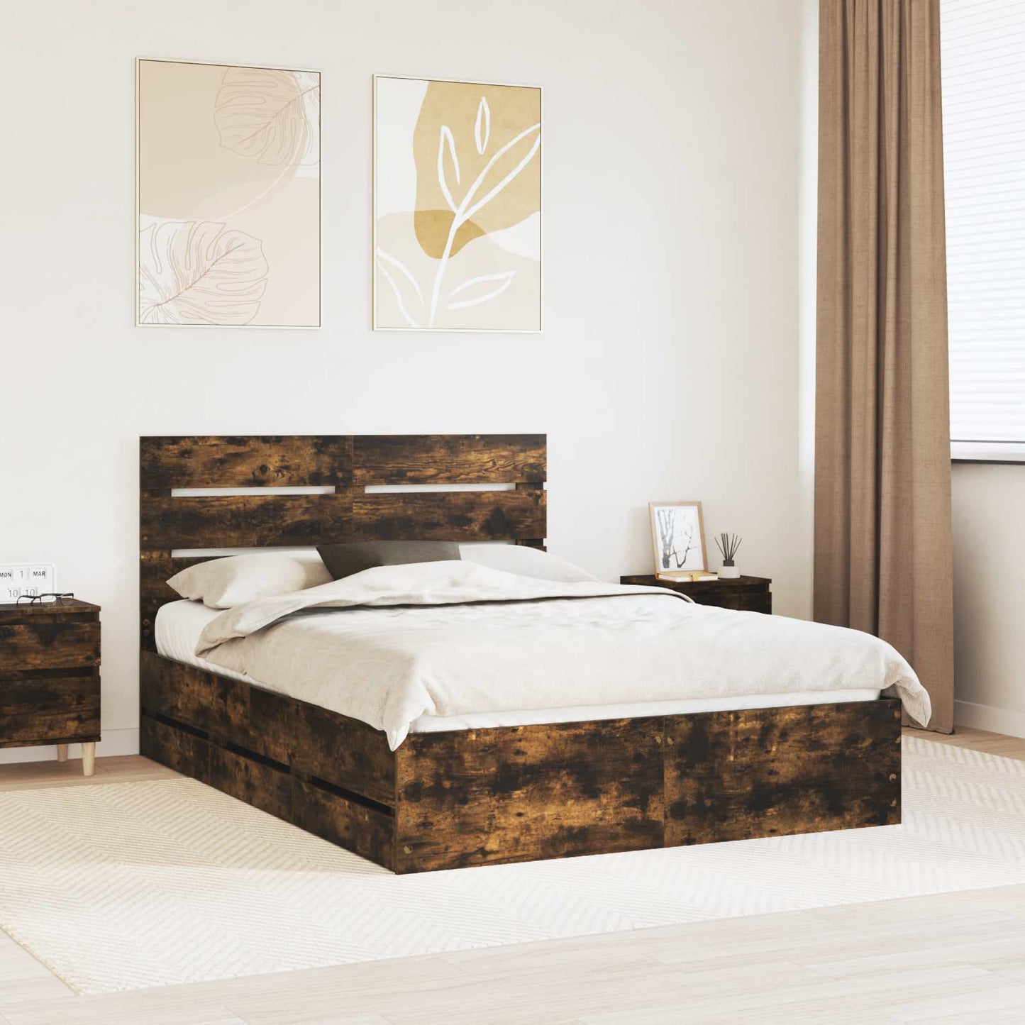 Bedframe met lade Gerookt eiken 140 x 190 cm Ingenieurshout is nu te koop bij PeponiXL, paradijselijk wonen!