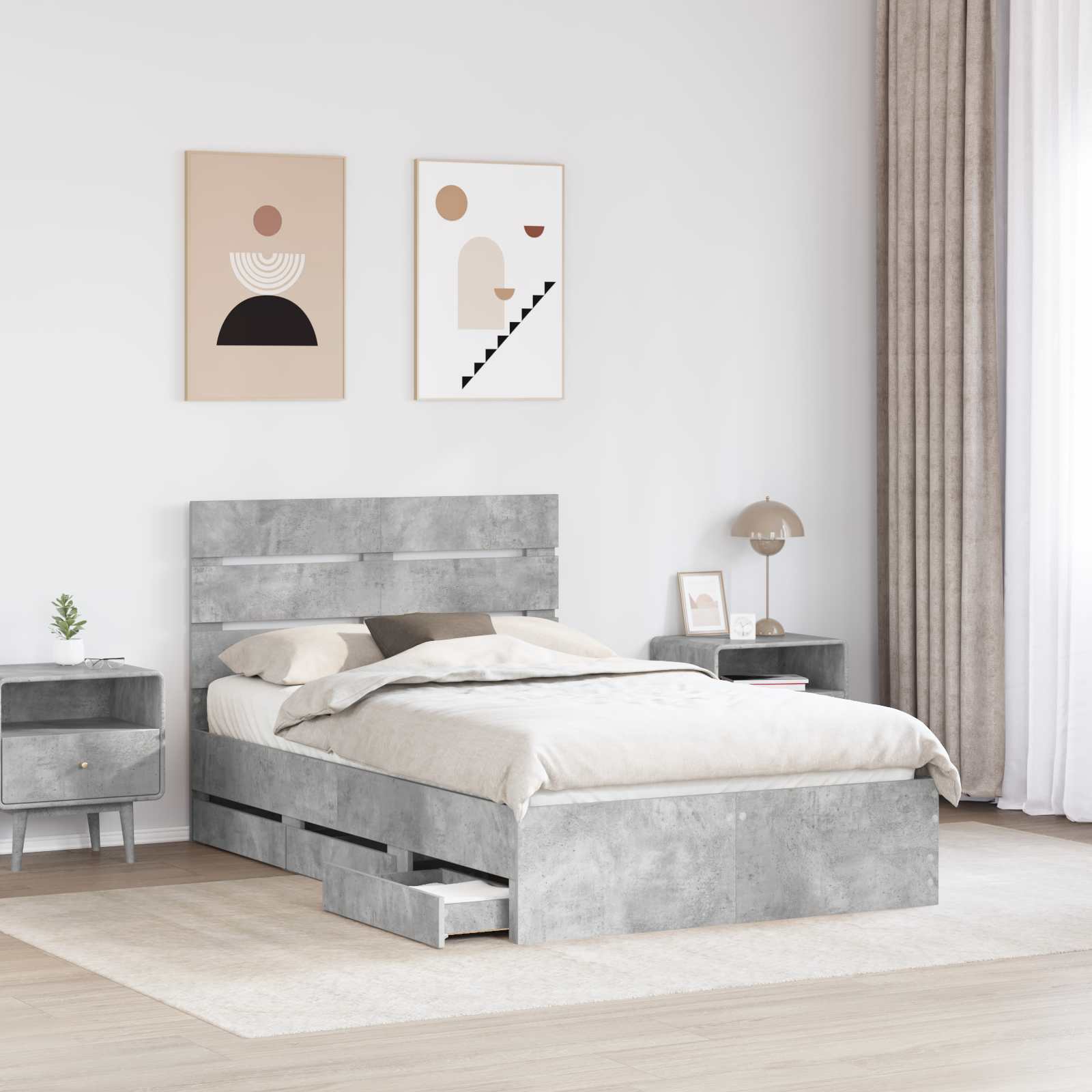 Bedframe met lade Beton Grijs 135 x 190 cm Ingenieurshout is nu te koop bij PeponiXL, paradijselijk wonen!