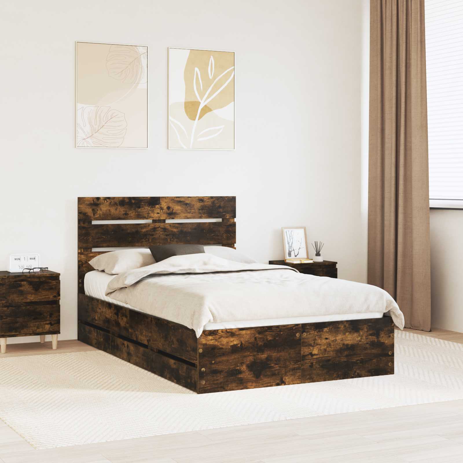 Bedframe met lade Gerookt eiken 135 x 190 cm Ingenieurshout is nu te koop bij PeponiXL, paradijselijk wonen!