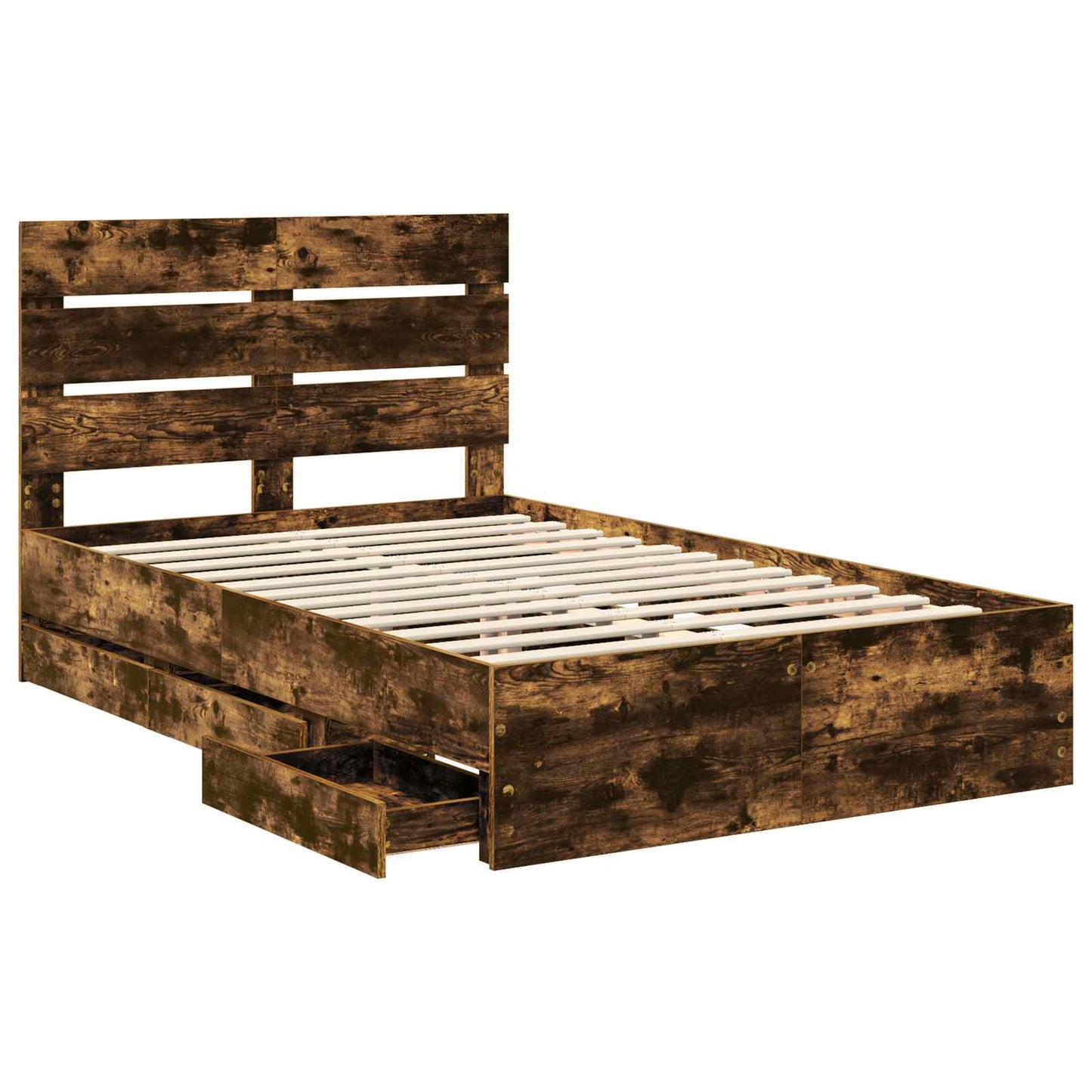 Bedframe met lade Gerookt eiken 135 x 190 cm Ingenieurshout is nu te koop bij PeponiXL, paradijselijk wonen!