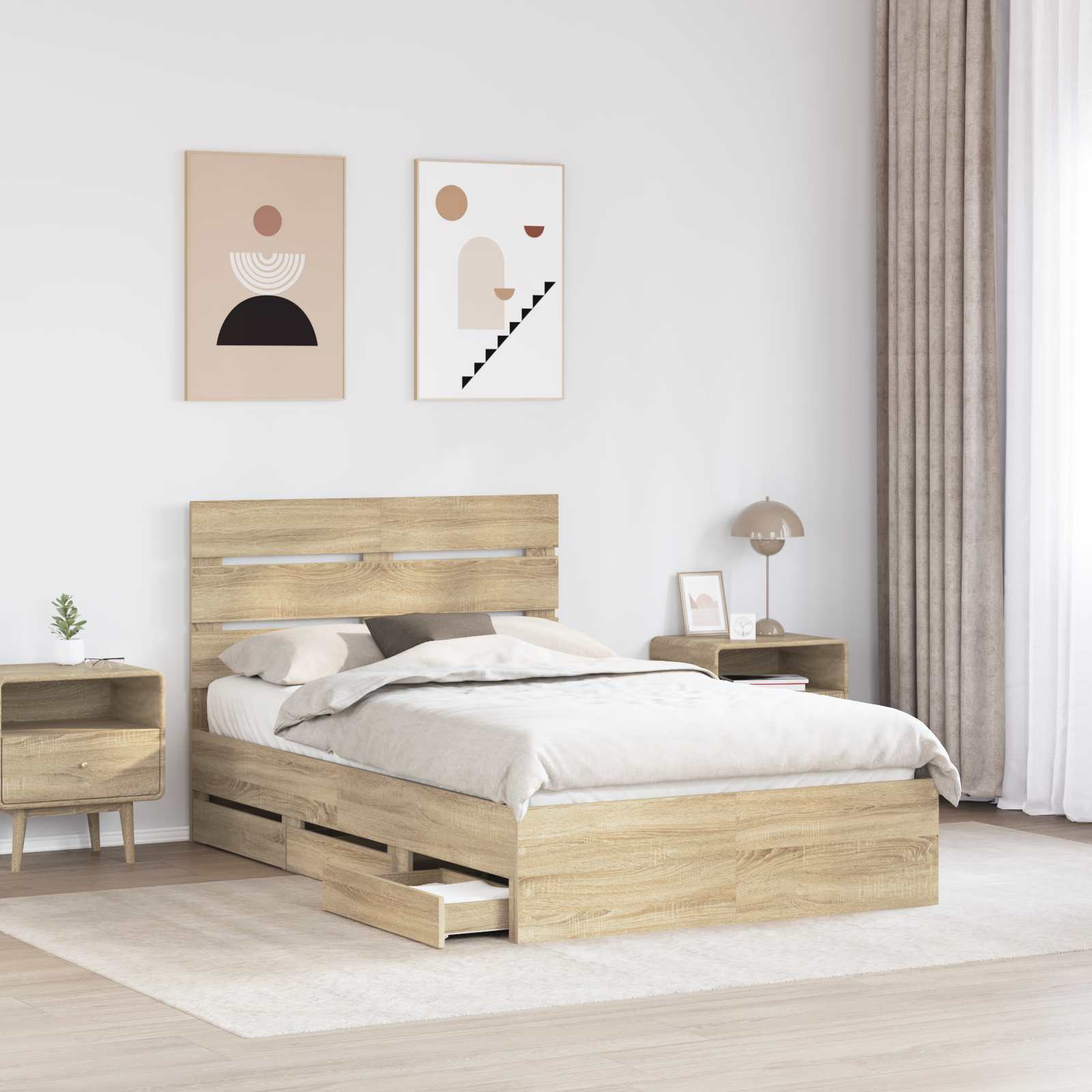 Bedframe met lade Sonoma Eiken 120 x 200 cm Ingenieurshout is nu te koop bij PeponiXL, paradijselijk wonen!