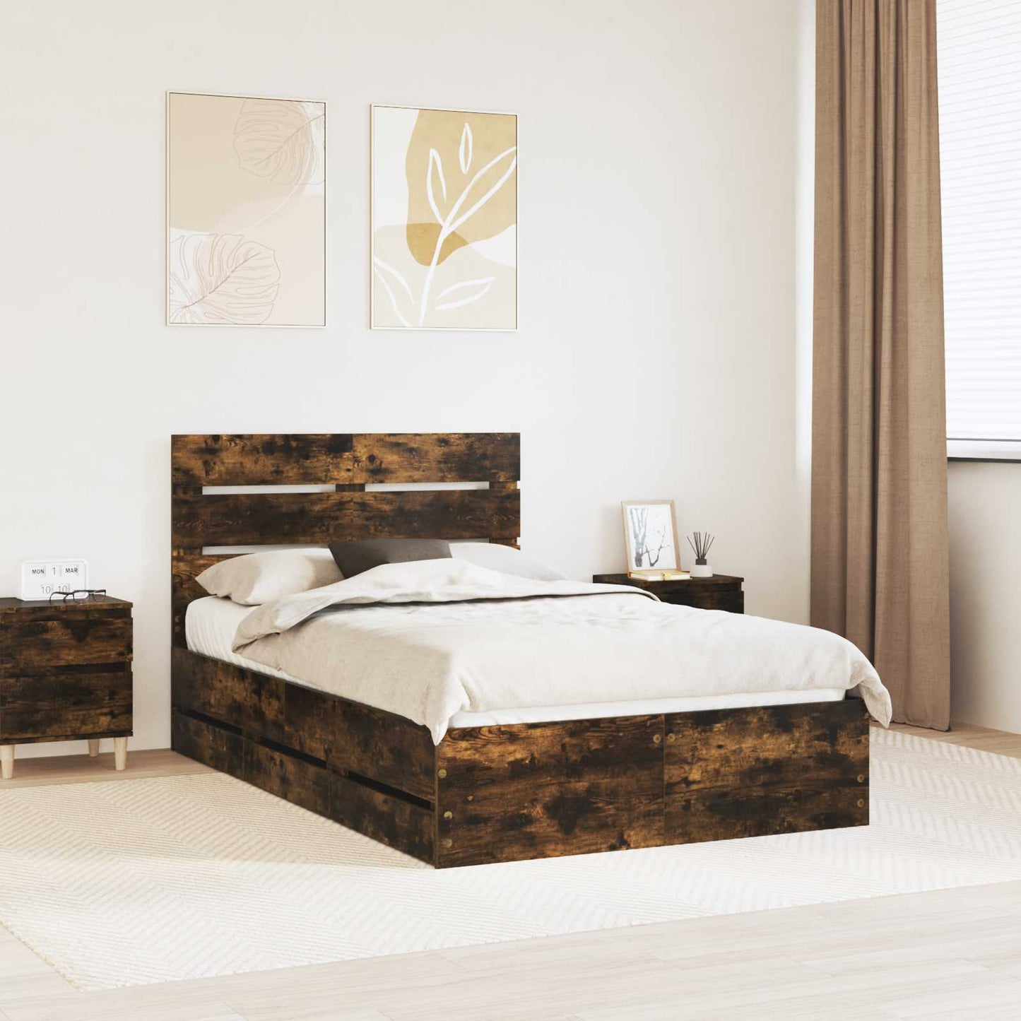 Bedframe met lade Gerookt eiken 120 x 200 cm Ingenieurshout is nu te koop bij PeponiXL, paradijselijk wonen!