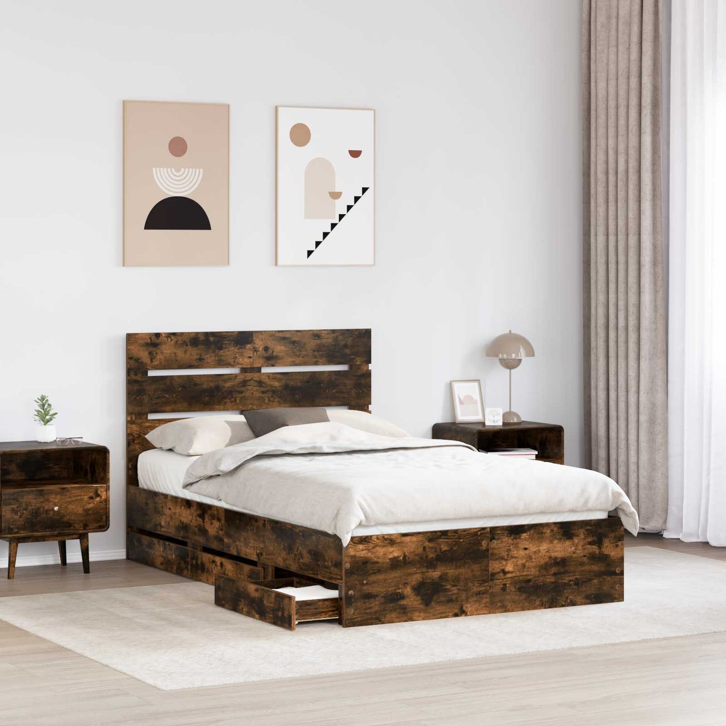 Bedframe met lade Gerookt eiken 120 x 200 cm Ingenieurshout is nu te koop bij PeponiXL, paradijselijk wonen!