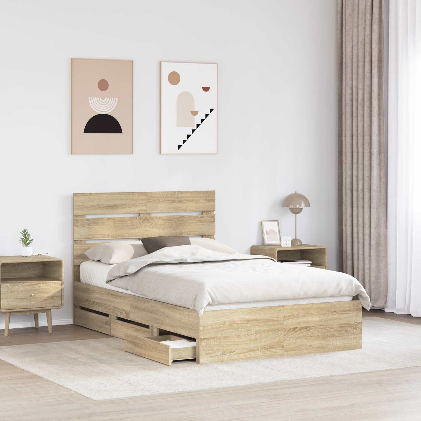 Bedframe met lade Sonoma Eiken 120 x 190 cm Ingenieurshout is nu te koop bij PeponiXL, paradijselijk wonen!