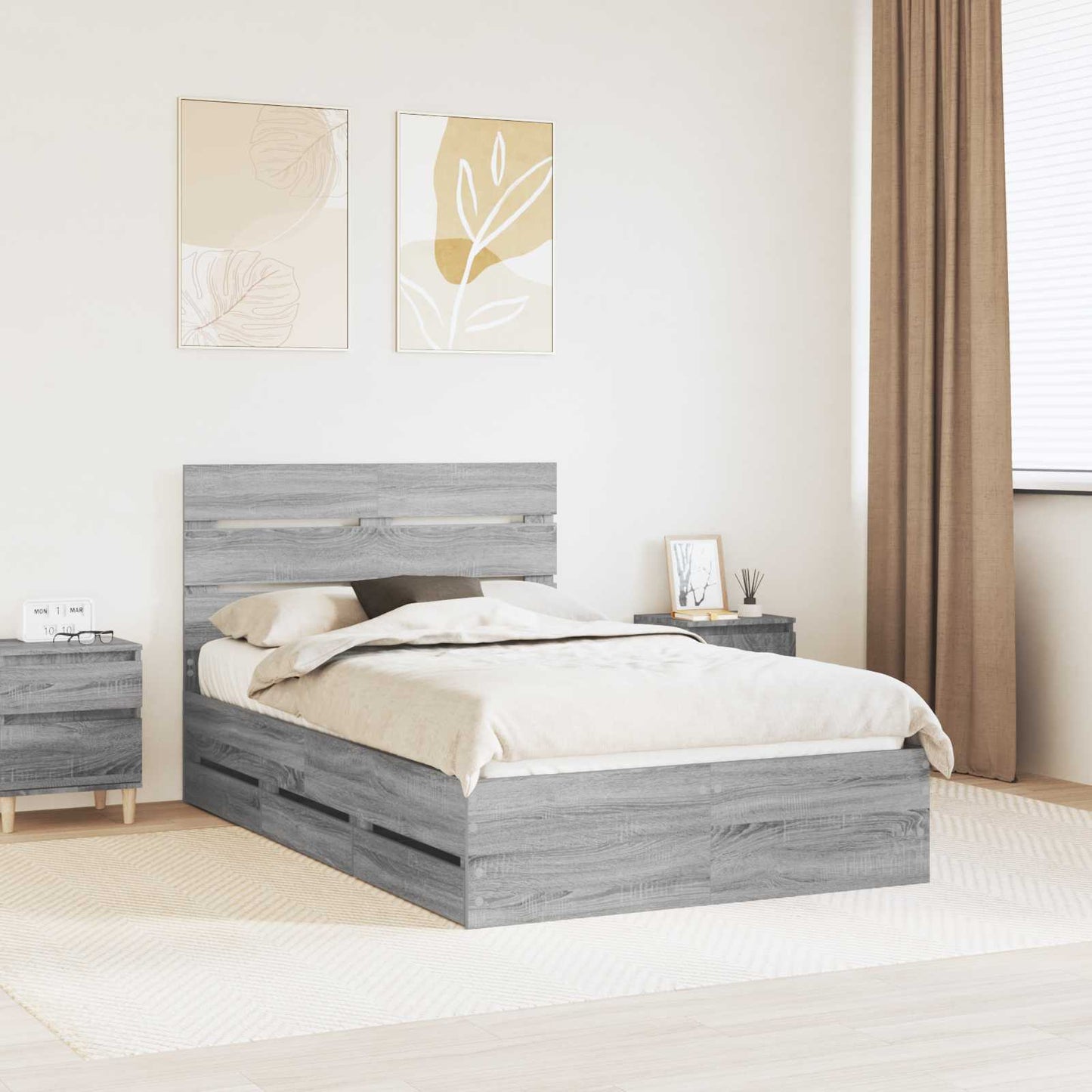 Bedframe met lade Grijs Sonoma 120 x 190 cm Ingenieurshout is nu te koop bij PeponiXL, paradijselijk wonen!