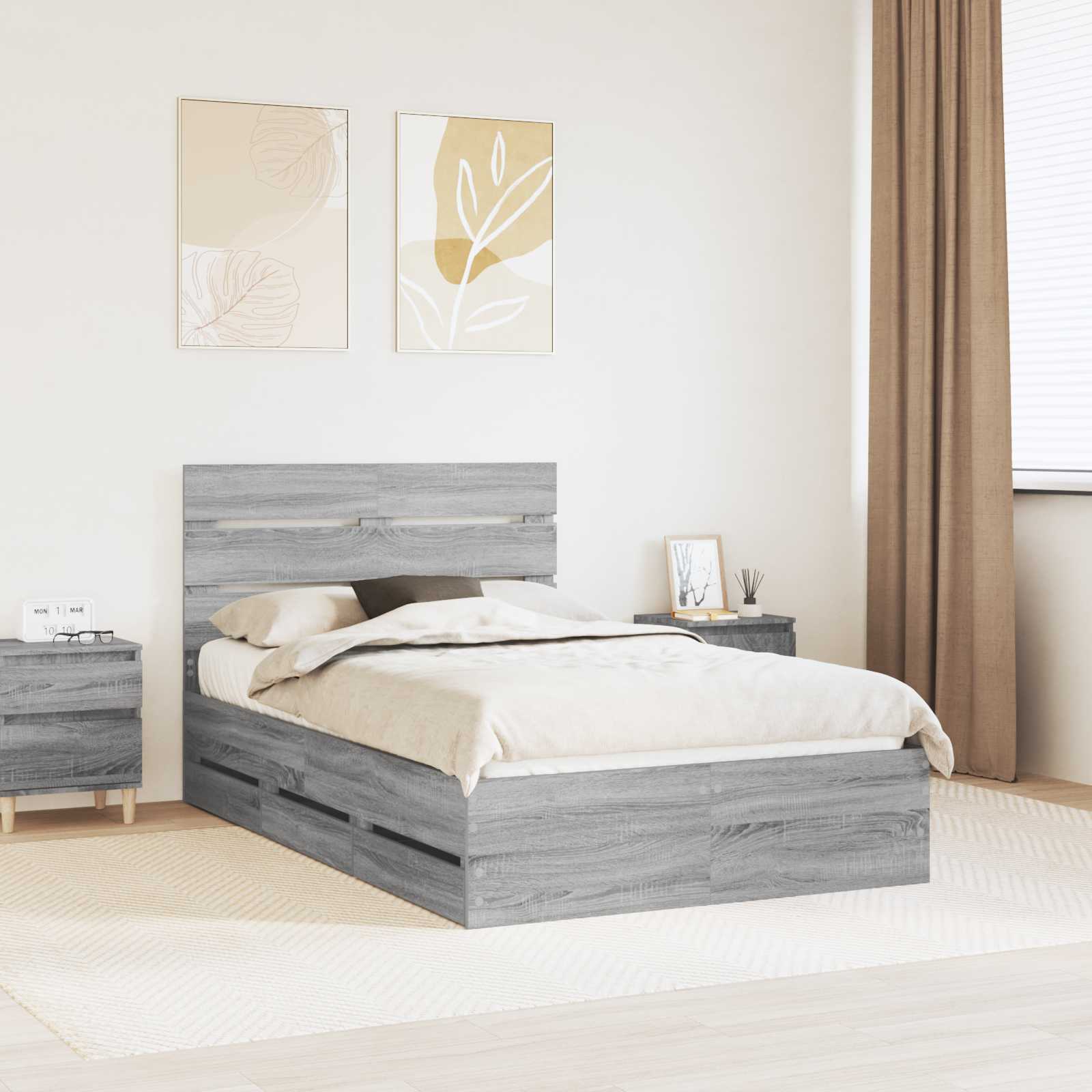 Bedframe met lade Grijs Sonoma 120 x 190 cm Ingenieurshout is nu te koop bij PeponiXL, paradijselijk wonen!
