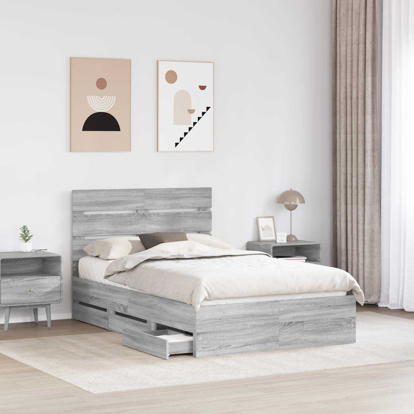 Bedframe met lade Grijs Sonoma 120 x 190 cm Ingenieurshout is nu te koop bij PeponiXL, paradijselijk wonen!