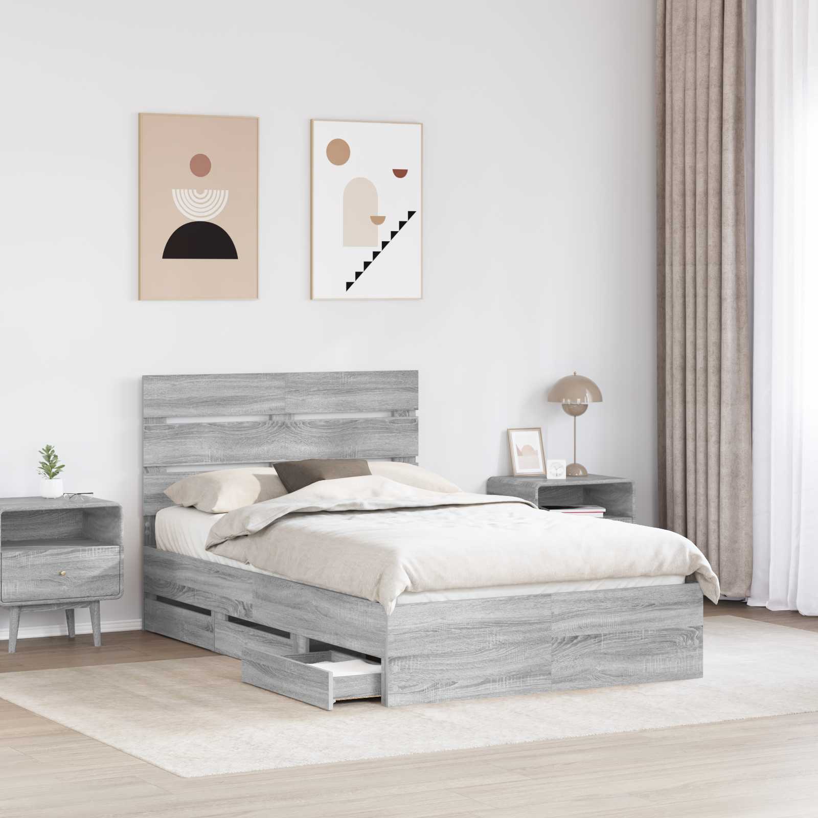 Bedframe met lade Grijs Sonoma 120 x 190 cm Ingenieurshout is nu te koop bij PeponiXL, paradijselijk wonen!