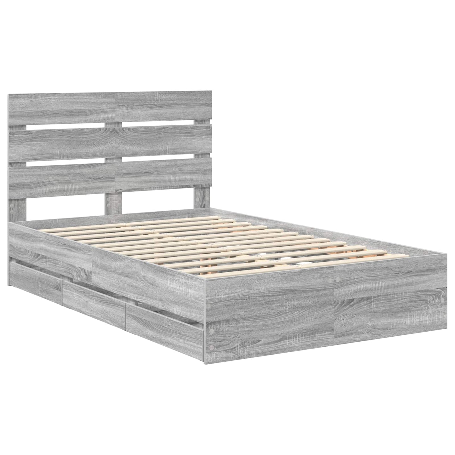 Bedframe met lade Grijs Sonoma 120 x 190 cm Ingenieurshout is nu te koop bij PeponiXL, paradijselijk wonen!