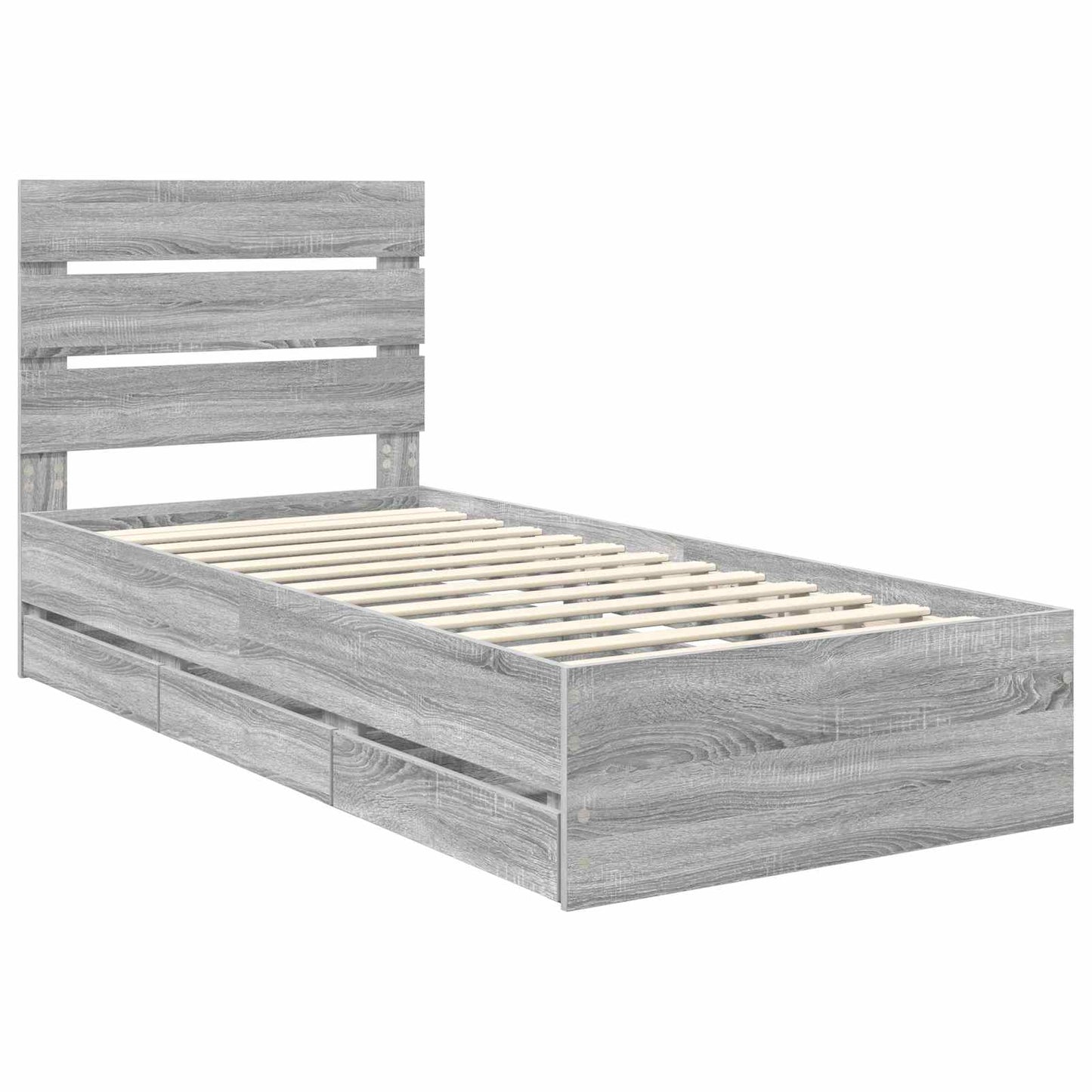 Bedframe met lade Grijs Sonoma 90 x 200 cm Ingenieurshout is nu te koop bij PeponiXL, paradijselijk wonen!