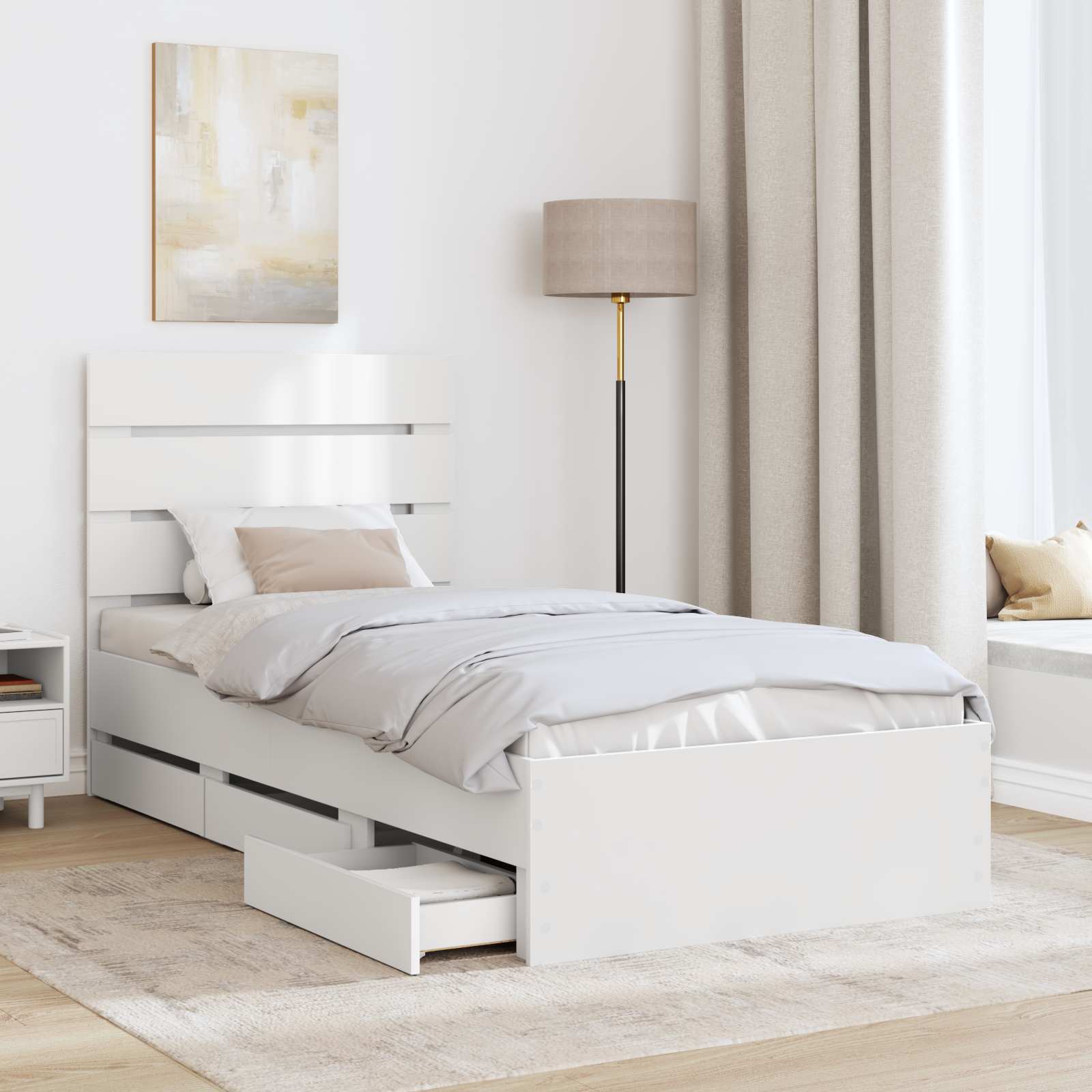 Bedframe met lade met hoofdeinde Wit 90 x 190 cm Ingenieurshout is nu te koop bij PeponiXL, paradijselijk wonen!