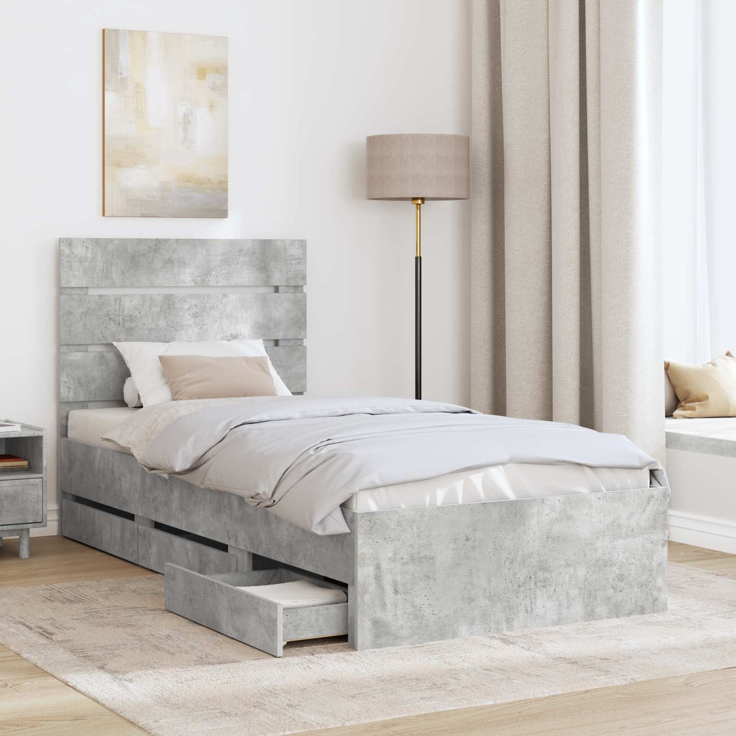 Bedframe met lade Beton Grijs 90 x 190 cm Ingenieurshout is nu te koop bij PeponiXL, paradijselijk wonen!