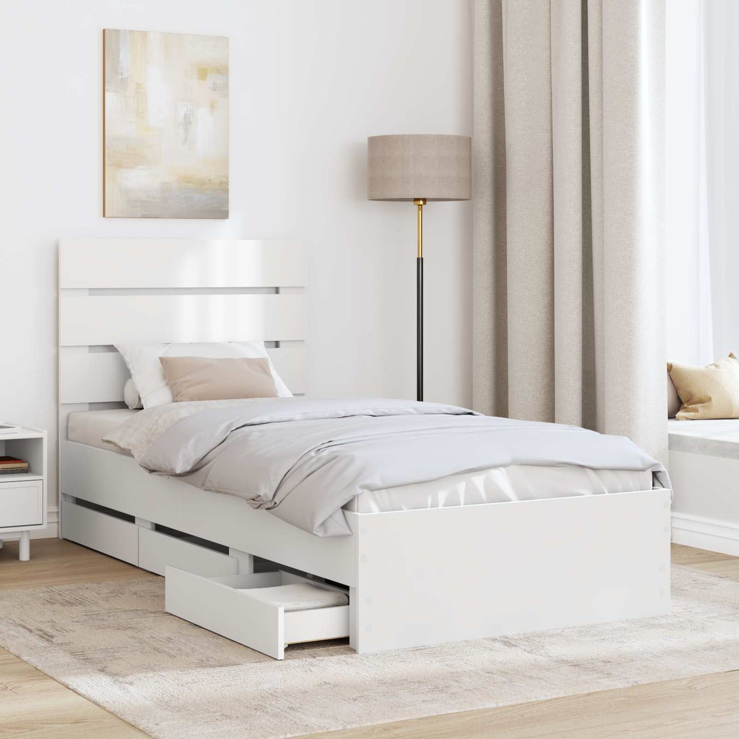 Bedframe met lade met hoofdeinde Wit 75 x 190 cm Ingenieurshout is nu te koop bij PeponiXL, paradijselijk wonen!