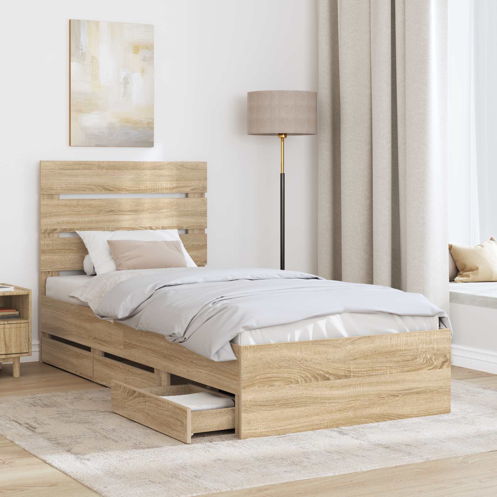 Bedframe met lade Sonoma Eiken 75 x 190 cm Ingenieurshout is nu te koop bij PeponiXL, paradijselijk wonen!