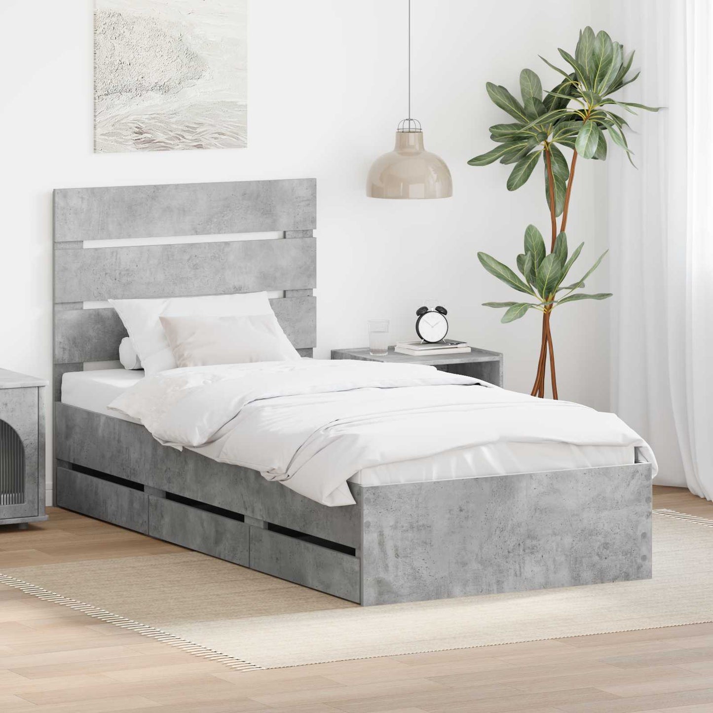 Bedframe met lade Beton Grijs 75 x 190 cm Ingenieurshout is nu te koop bij PeponiXL, paradijselijk wonen!
