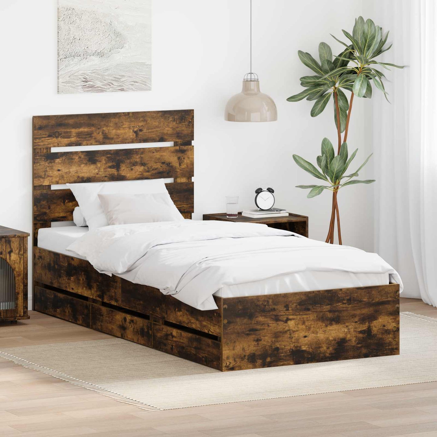 Bedframe met lade Gerookt eiken 75 x 190 cm Ingenieurshout is nu te koop bij PeponiXL, paradijselijk wonen!