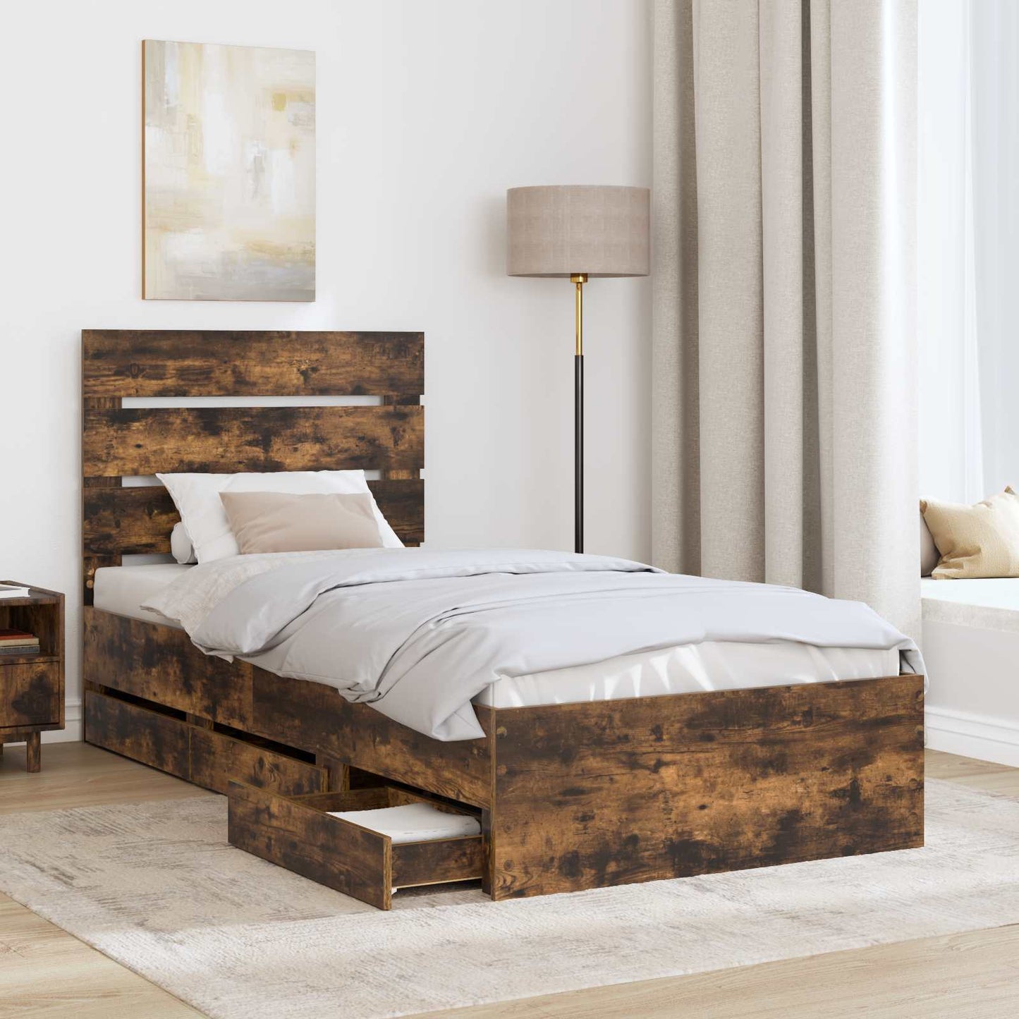 Bedframe met lade Gerookt eiken 75 x 190 cm Ingenieurshout is nu te koop bij PeponiXL, paradijselijk wonen!