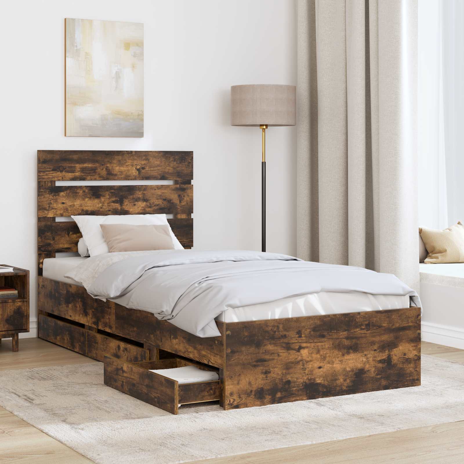 Bedframe met lade Gerookt eiken 75 x 190 cm Ingenieurshout is nu te koop bij PeponiXL, paradijselijk wonen!