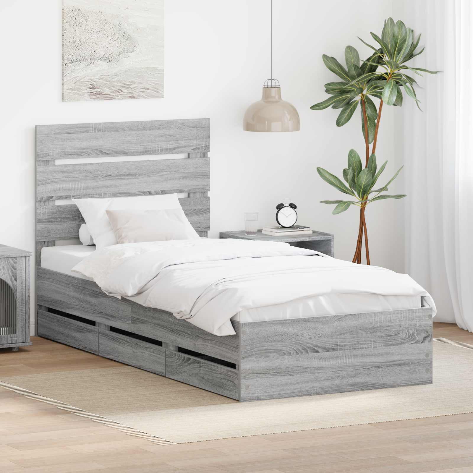 Bedframe met lade Grijs Sonoma 75 x 190 cm Ingenieurshout is nu te koop bij PeponiXL, paradijselijk wonen!