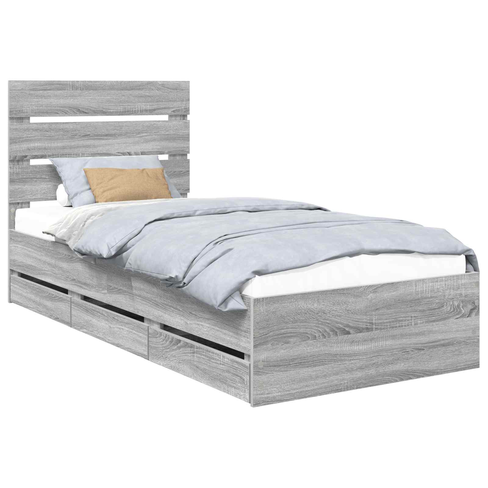 Bedframe met lade Grijs Sonoma 75 x 190 cm Ingenieurshout is nu te koop bij PeponiXL, paradijselijk wonen!